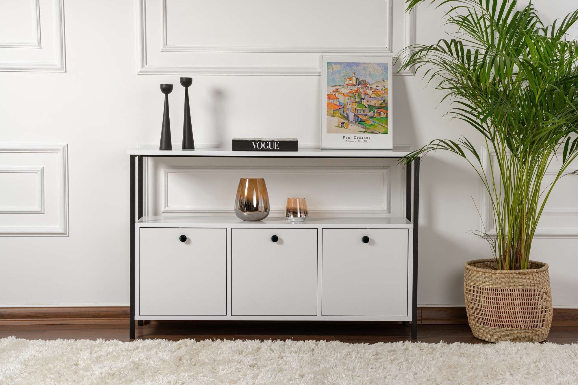 Rani Home Konsol Beyaz Siyah Metal Ayaklı 120Cm EG-5272