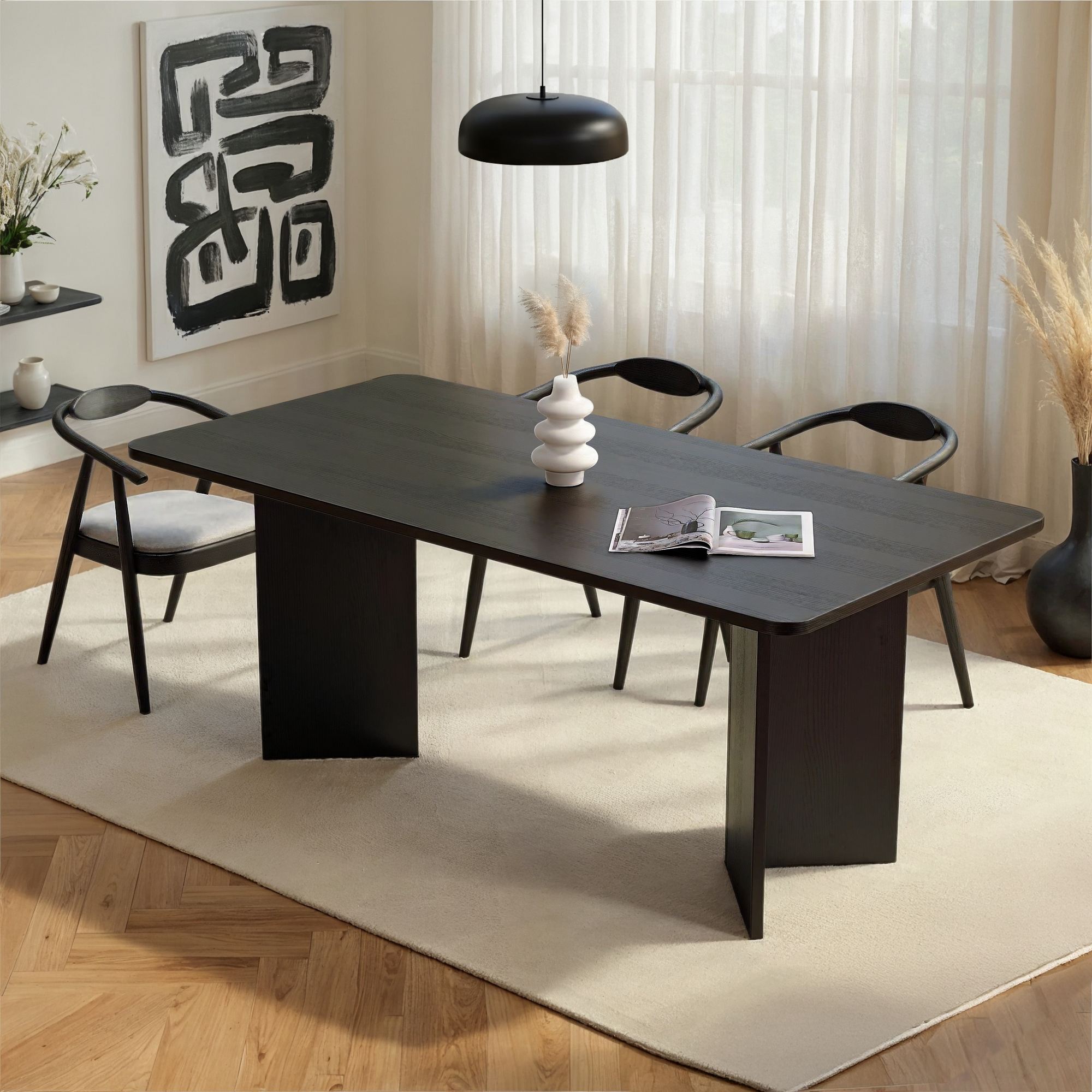 Rani Home Yemek Masası Ahşap Desenli Siyah 180Cm GA-5360
