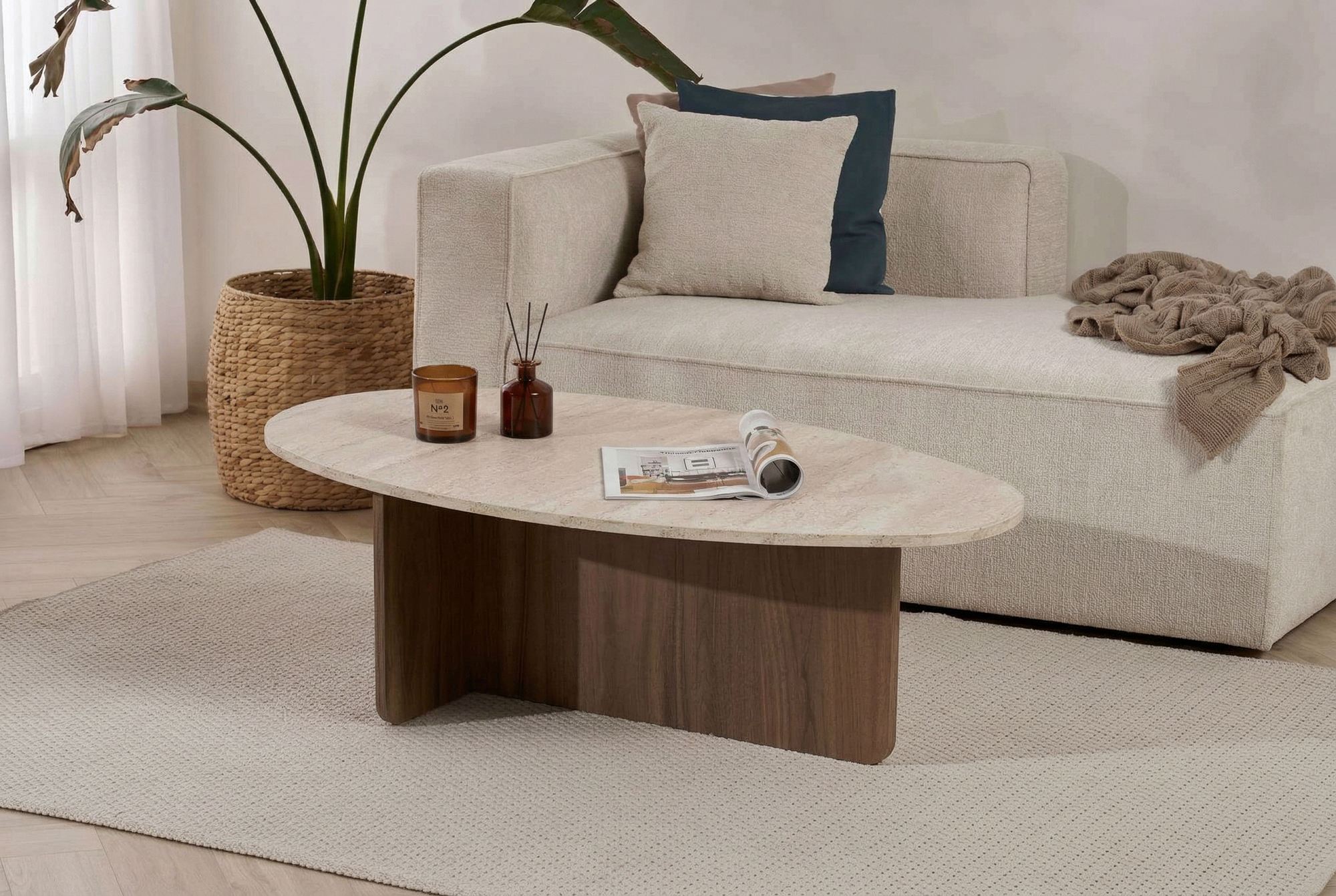 Rani Home Orta Sehpa Traverten - Venezia Ceviz 120Cm AB-5356