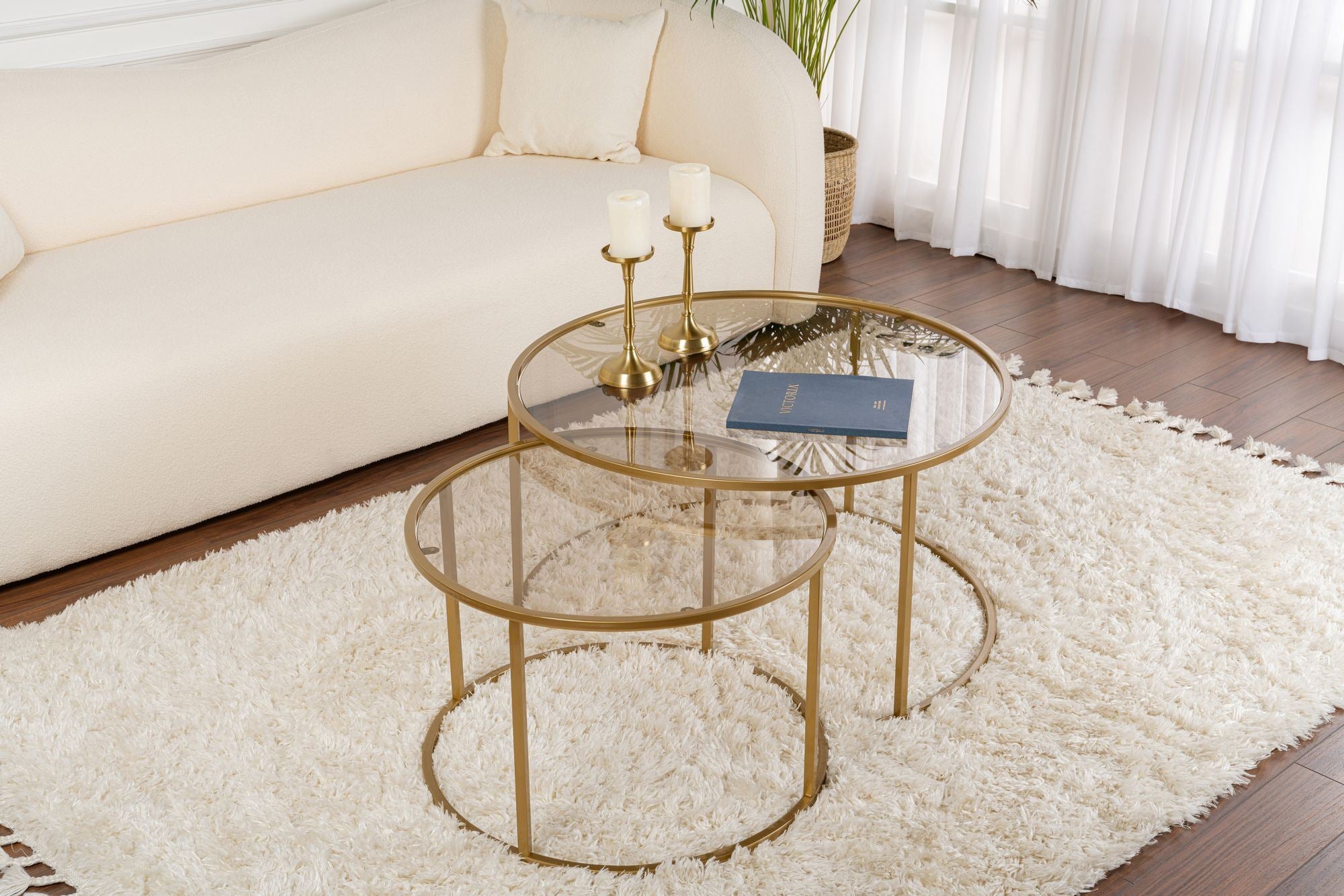 Rani Home Orta Sehpa İkili Set Gold Metal Ayaklı Bronz Cam AB-5387