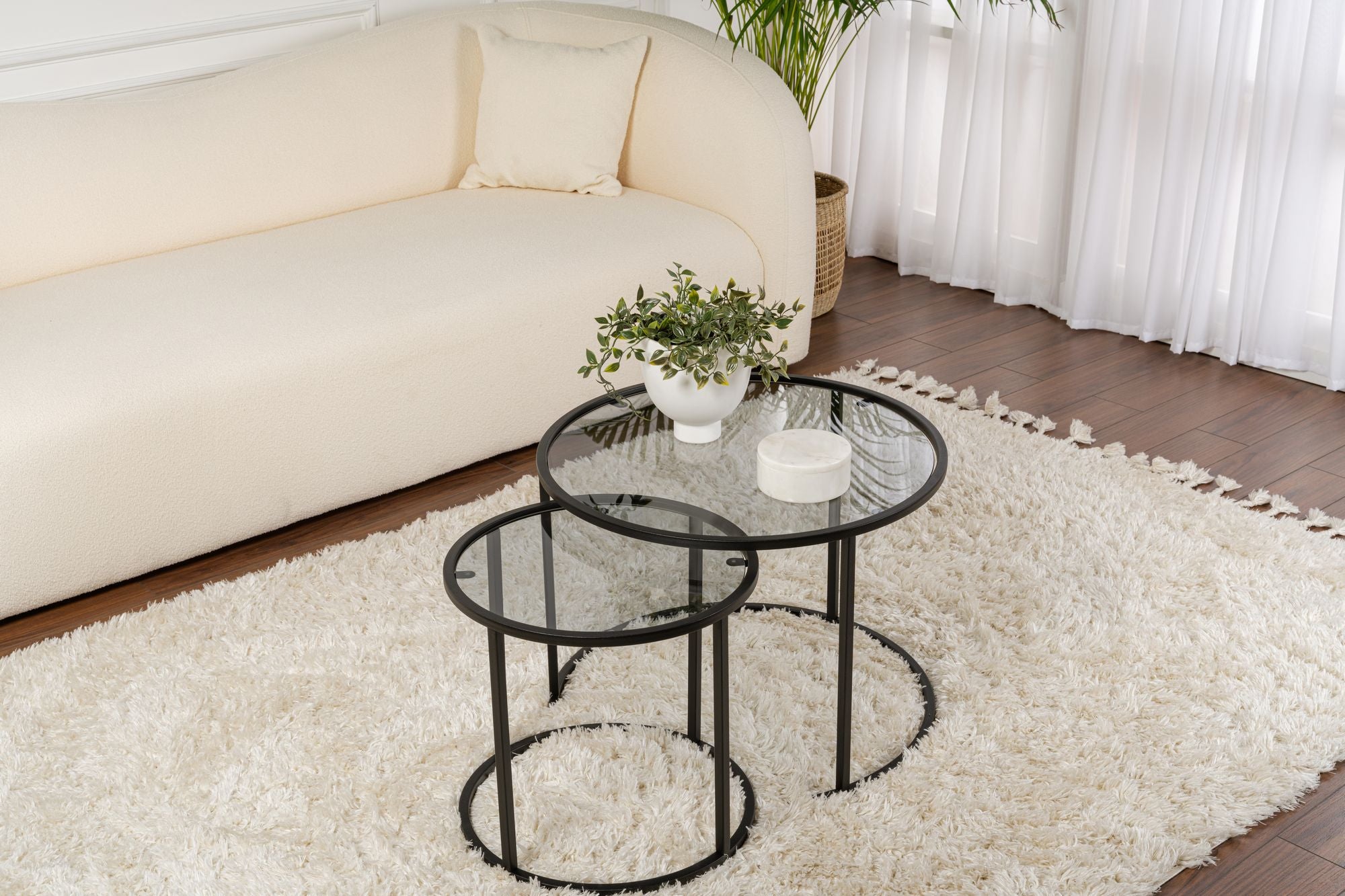 Rani Home Orta Sehpa İkili Set Siyah Metal Ayaklı Füme Cam AB-5384