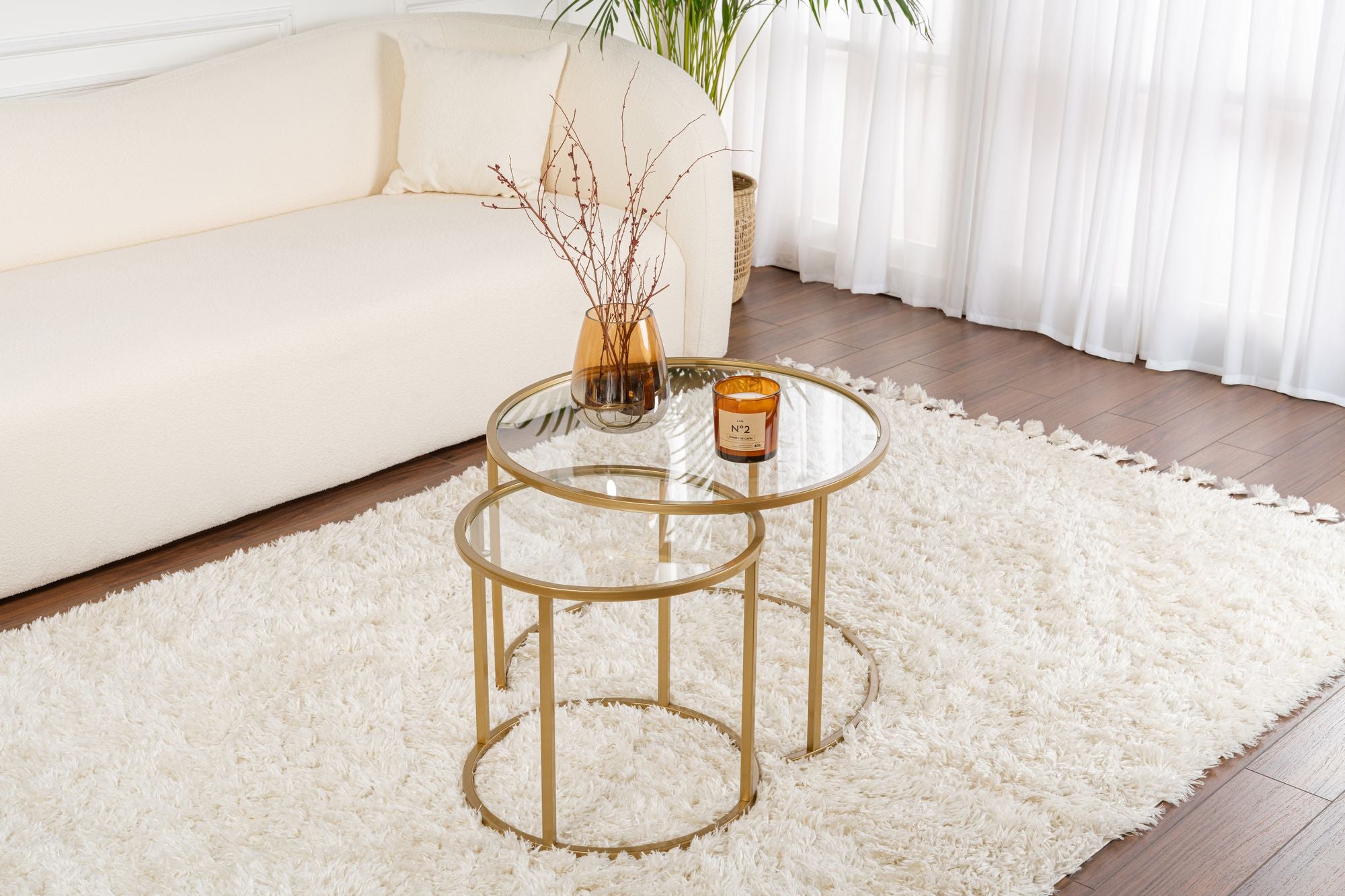 Rani Home Orta Sehpa İkili Set Gold Metal Ayaklı Düz Cam AB-5383