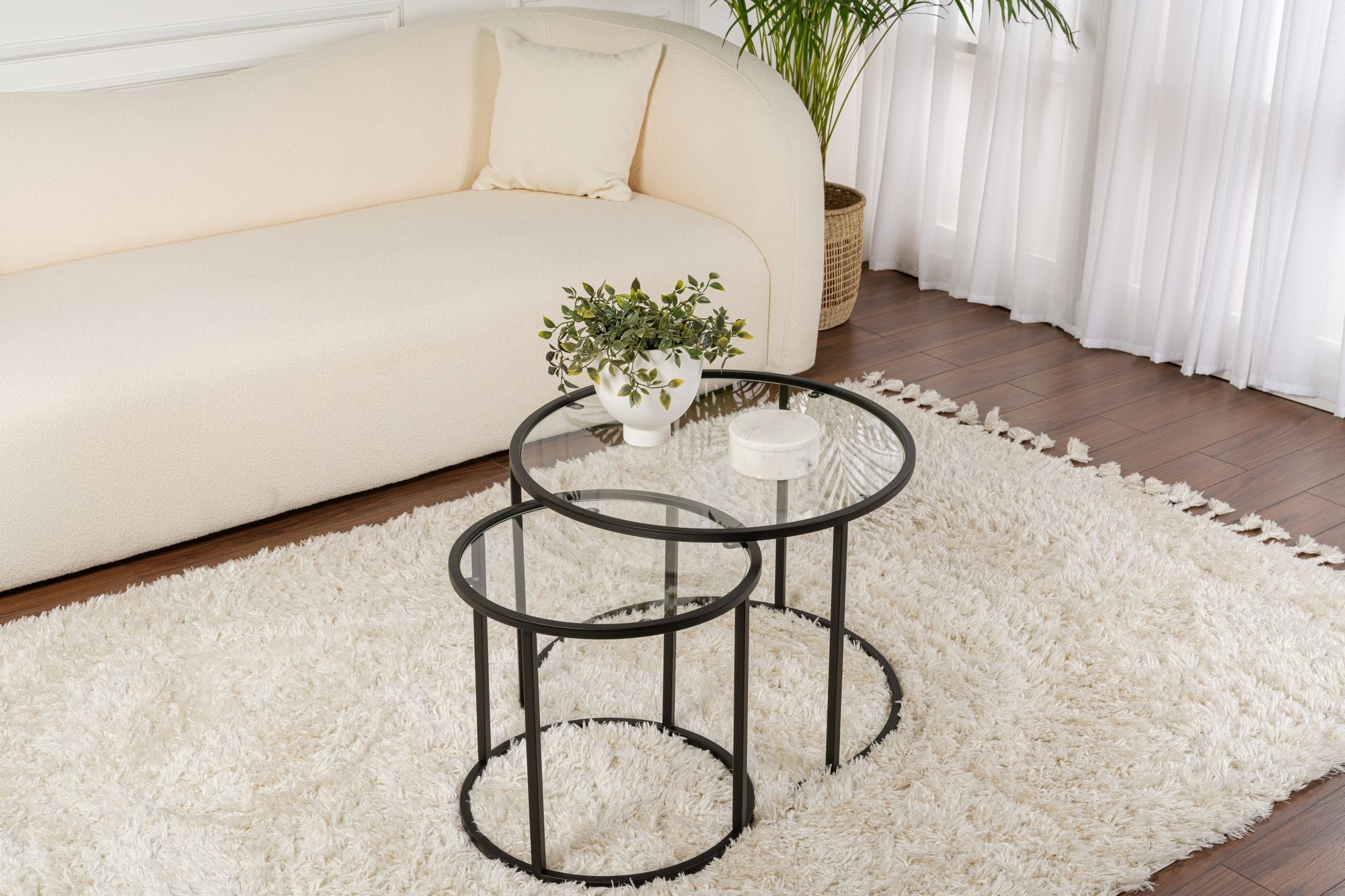 Rani Home Orta Sehpa İkili Set Siyah Metal Ayaklı Düz Cam AB-5381