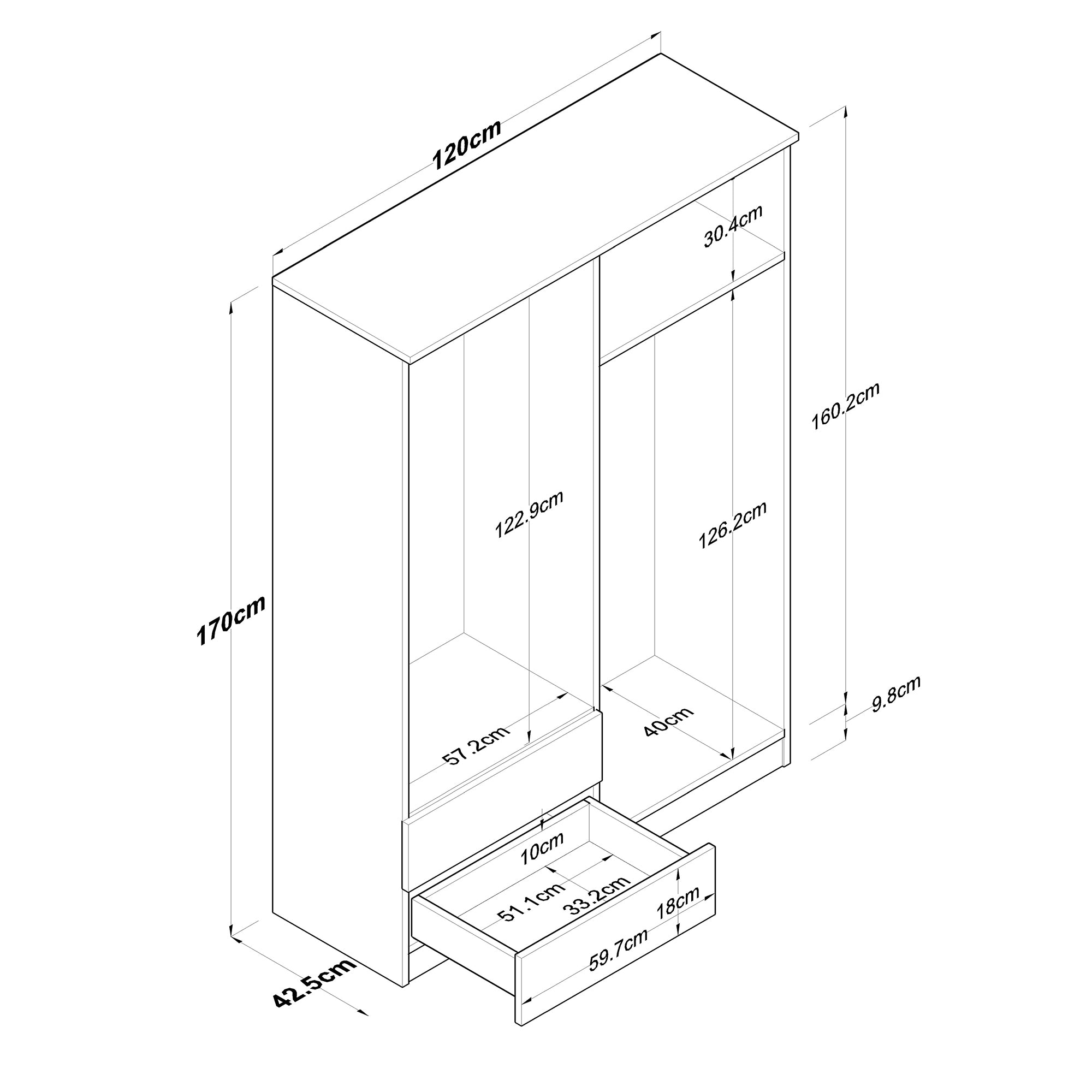 Rani BA108 Large Wardrobe Clothes Cabinet 4 Doors 2 Drawers 1 Shelf 2 Hangers Basket Walnut - White