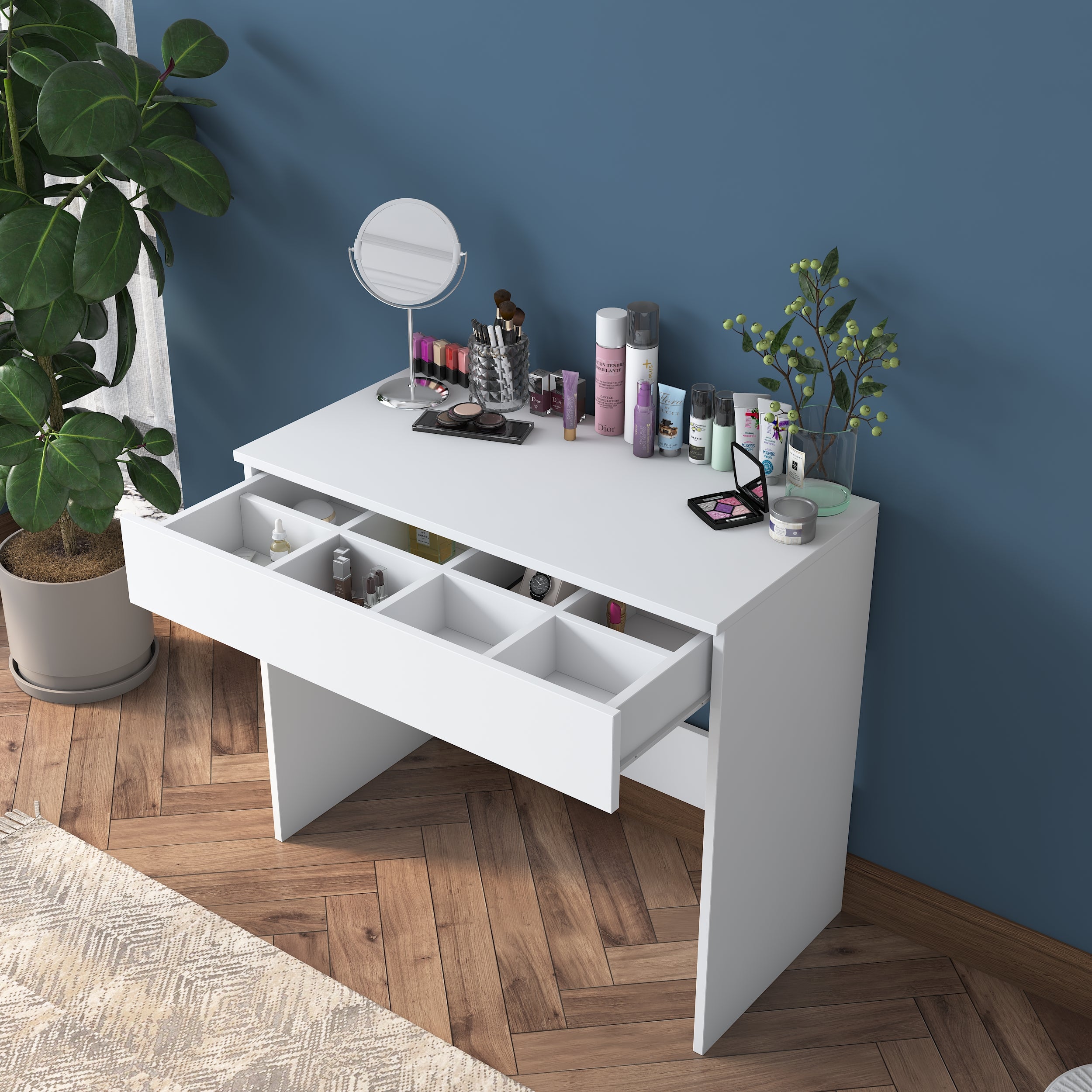 Rani BJ104 Makeup Dressing Table One Drawer Jewelry Organizer White