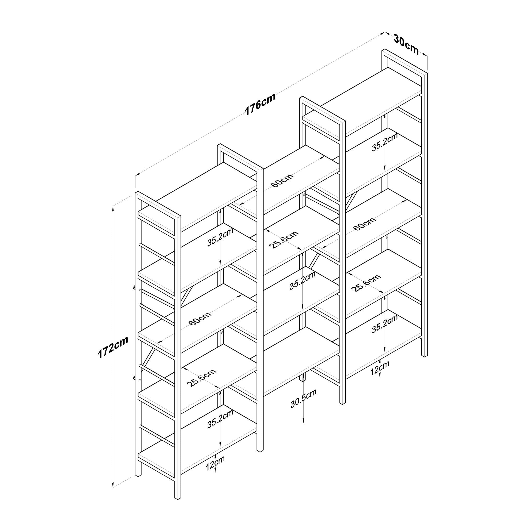 Rani HC107 Metal Large Bookcase with 14 Shelves Office Study Room Kids Room Basket Walnut