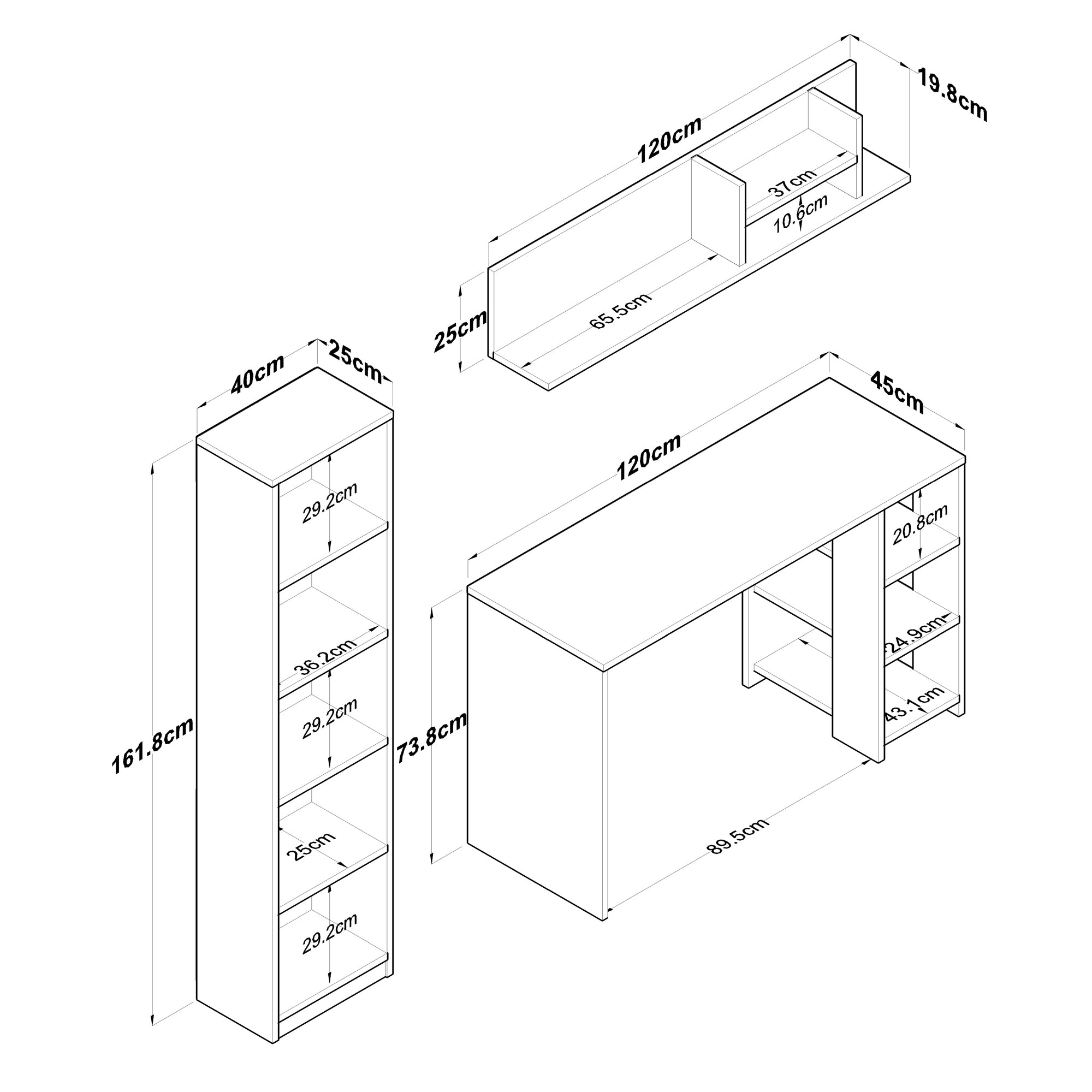Rani HA125 Kitaplıklı Raflı Çalışma Ofis Bilgisayar Masası Antrasit - Sepet Ceviz