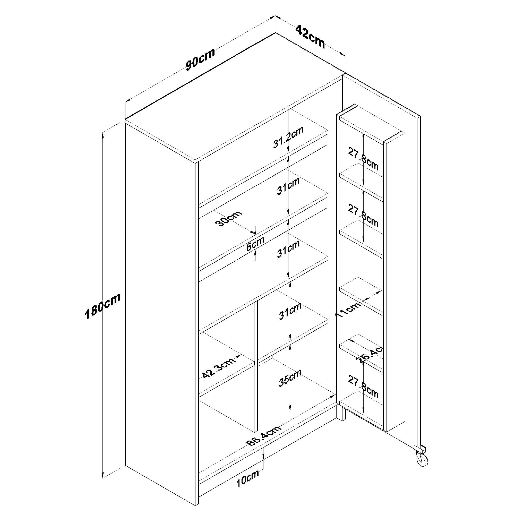 Rani JE103 Multi-Purpose Wardrobe Wheeled Two Doors Pantry Supply Kitchen Cabinet White