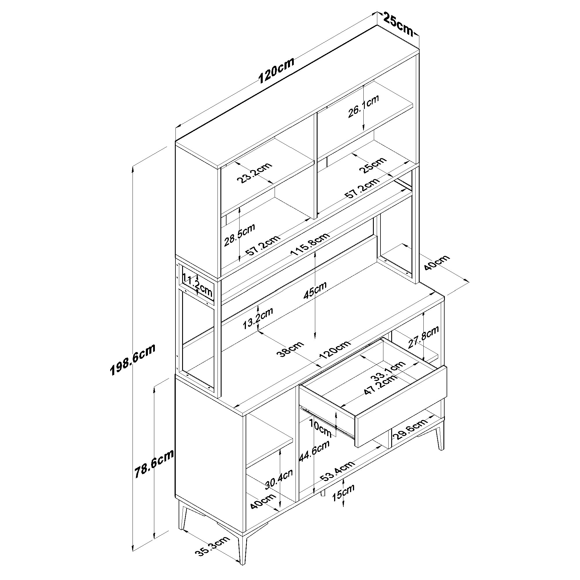 Rani JE127 Çok Amaçlı Dolap 8 Kapaklı 1 Çekmeceli Kiler Mutfak Dolabı Beyaz