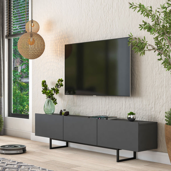 Rani AA136 Tv Ünitesi Düşer Kapaklı Metal Ayaklı Tv Sehpası 180 Cm Antrasit