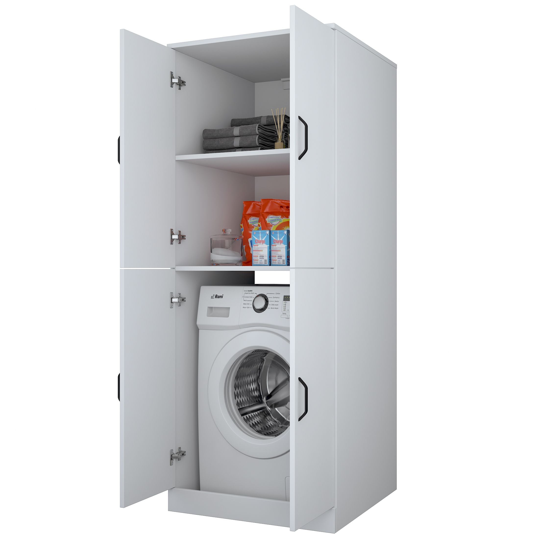 Rani KD109 Çamaşır Makinesi Dolabı 4 Kapaklı 2 Raflı Banyo Dolabı Beyaz