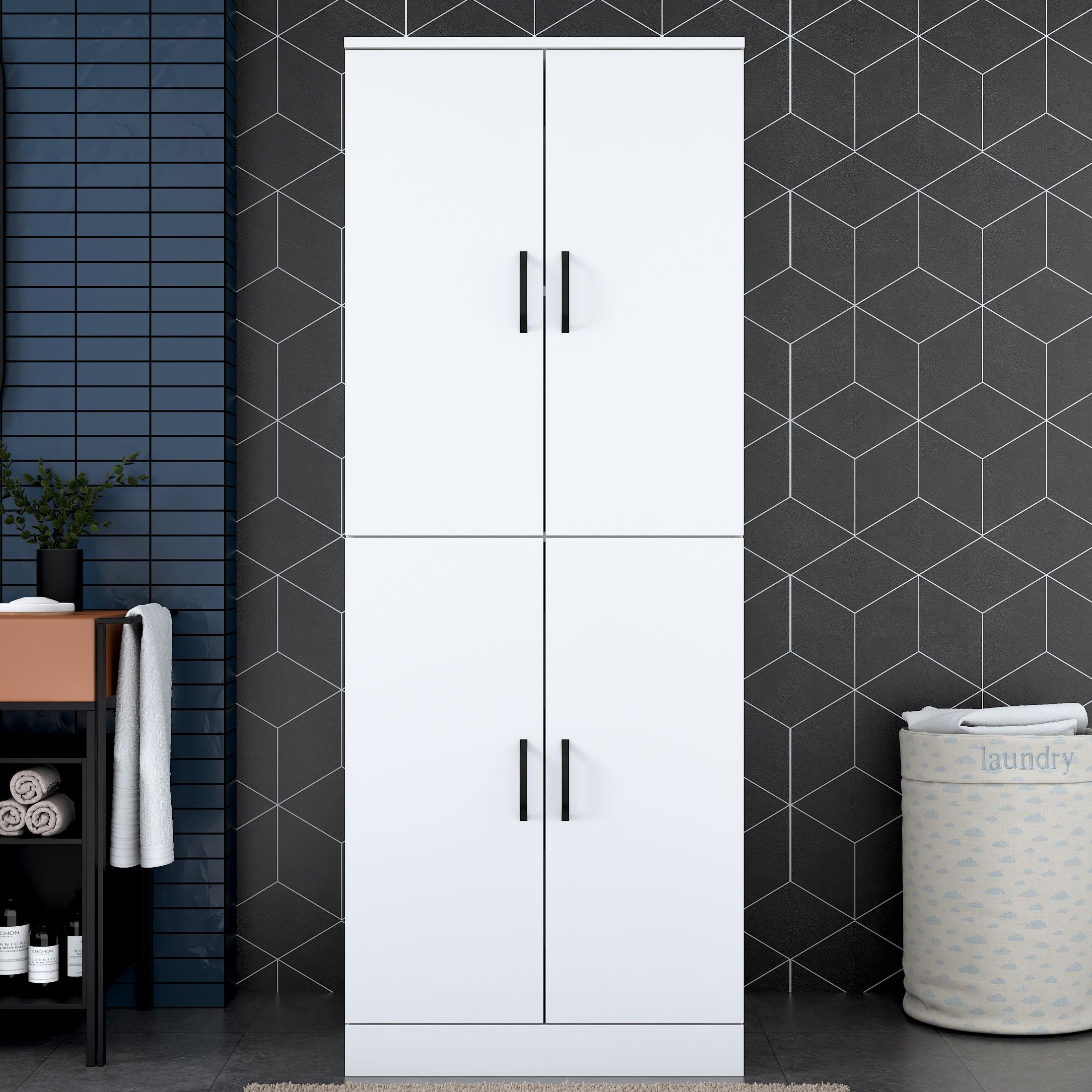 Rani KD109 Çamaşır Makinesi Dolabı 4 Kapaklı 2 Raflı Banyo Dolabı Beyaz