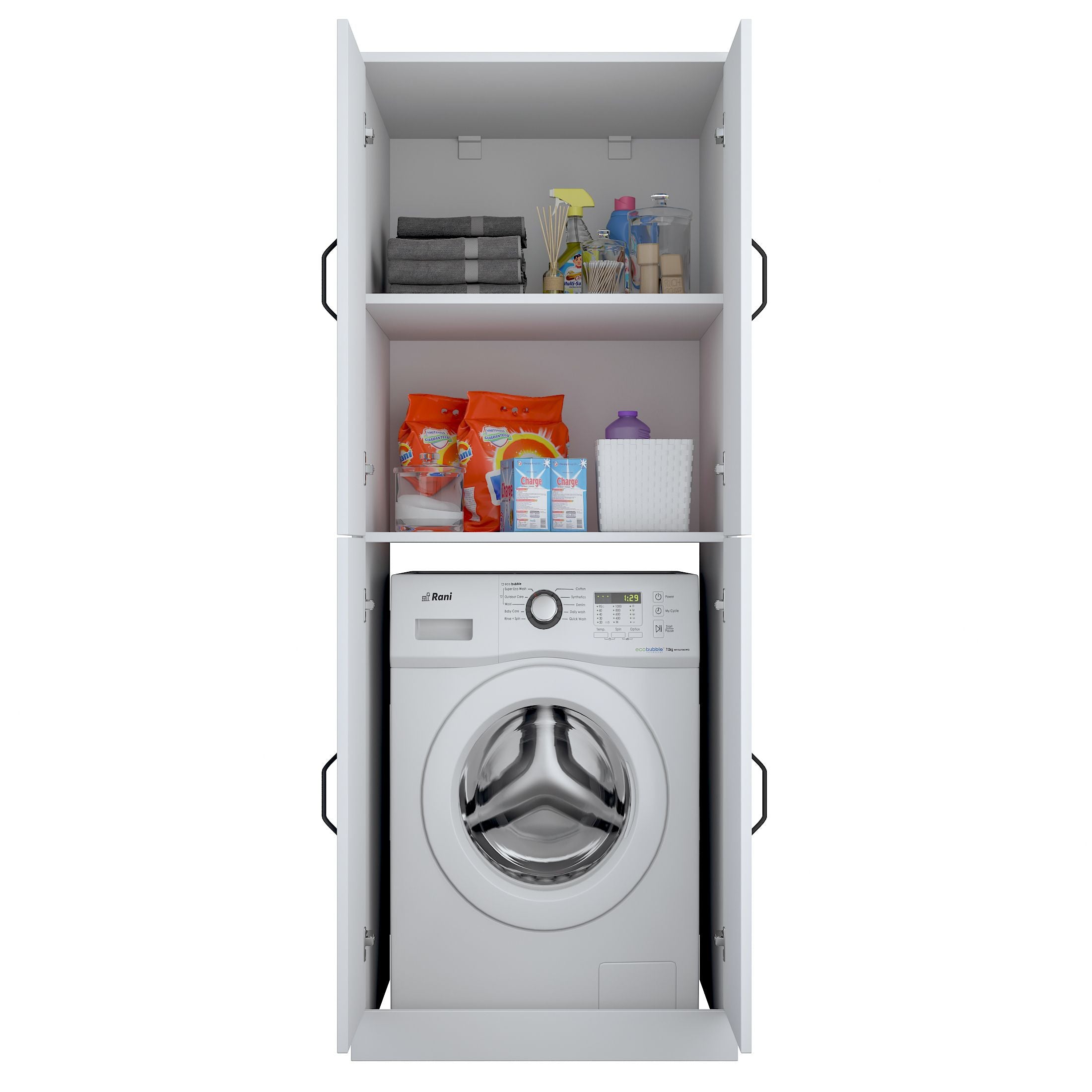 Rani KD109 Çamaşır Makinesi Dolabı 4 Kapaklı 2 Raflı Banyo Dolabı Beyaz