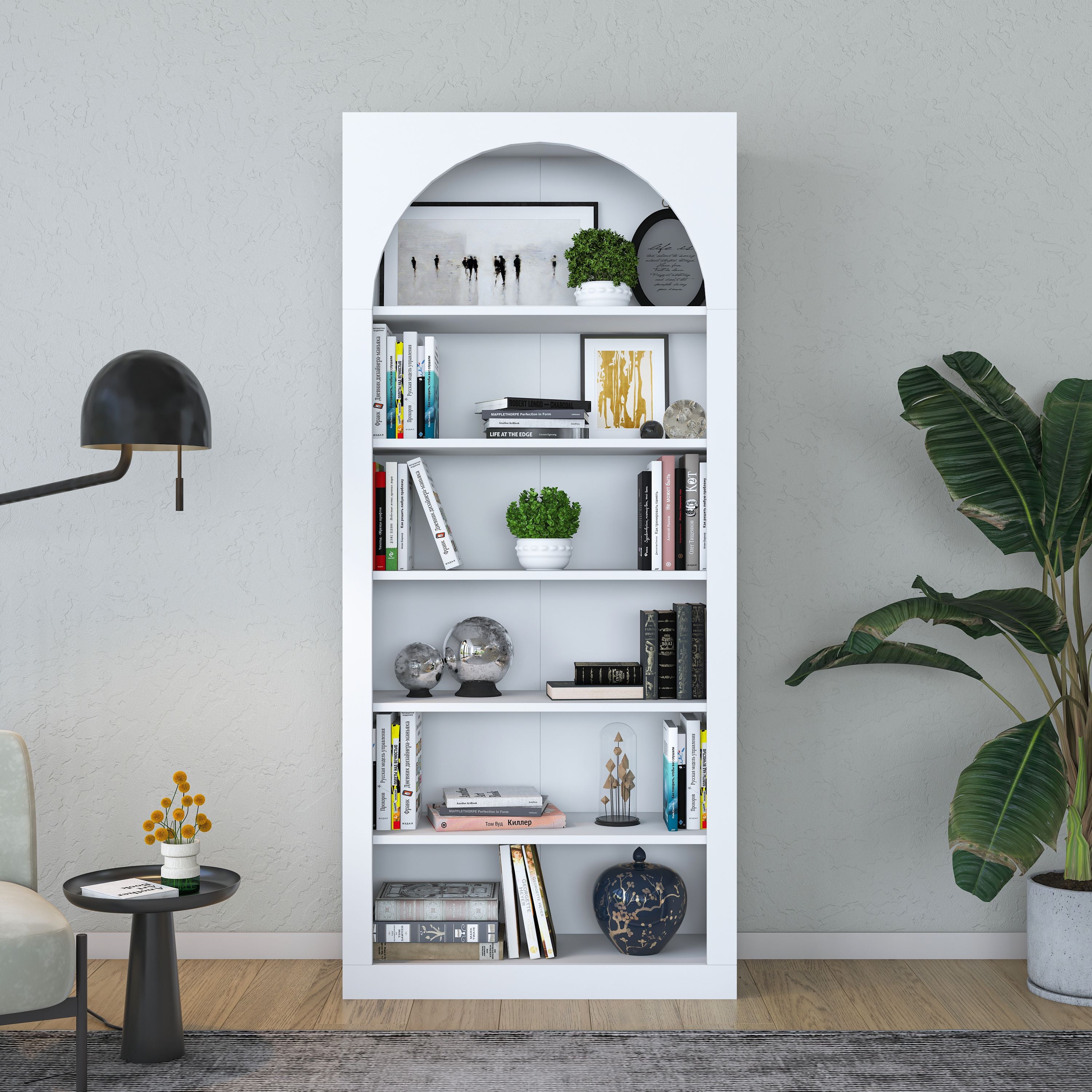 Rani HC116 Kitaplık 6 Raflı Çalışma Odası Kütüphane Modern Duvar Rafı Beyaz