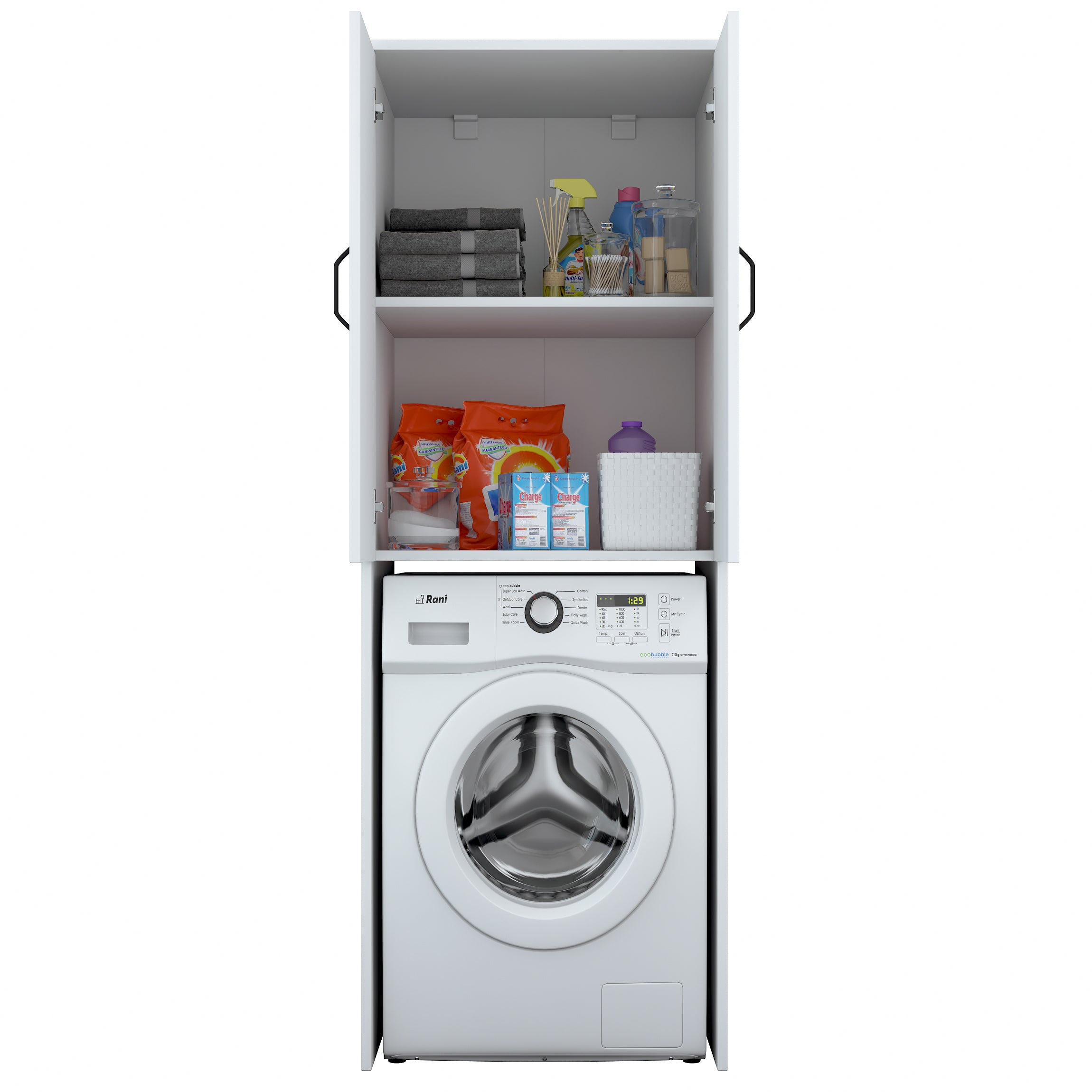Rani KD119 Çamaşır Makinesi Dolabı 2 Kapaklı 2 Raflı Banyo Dolabı Beyaz