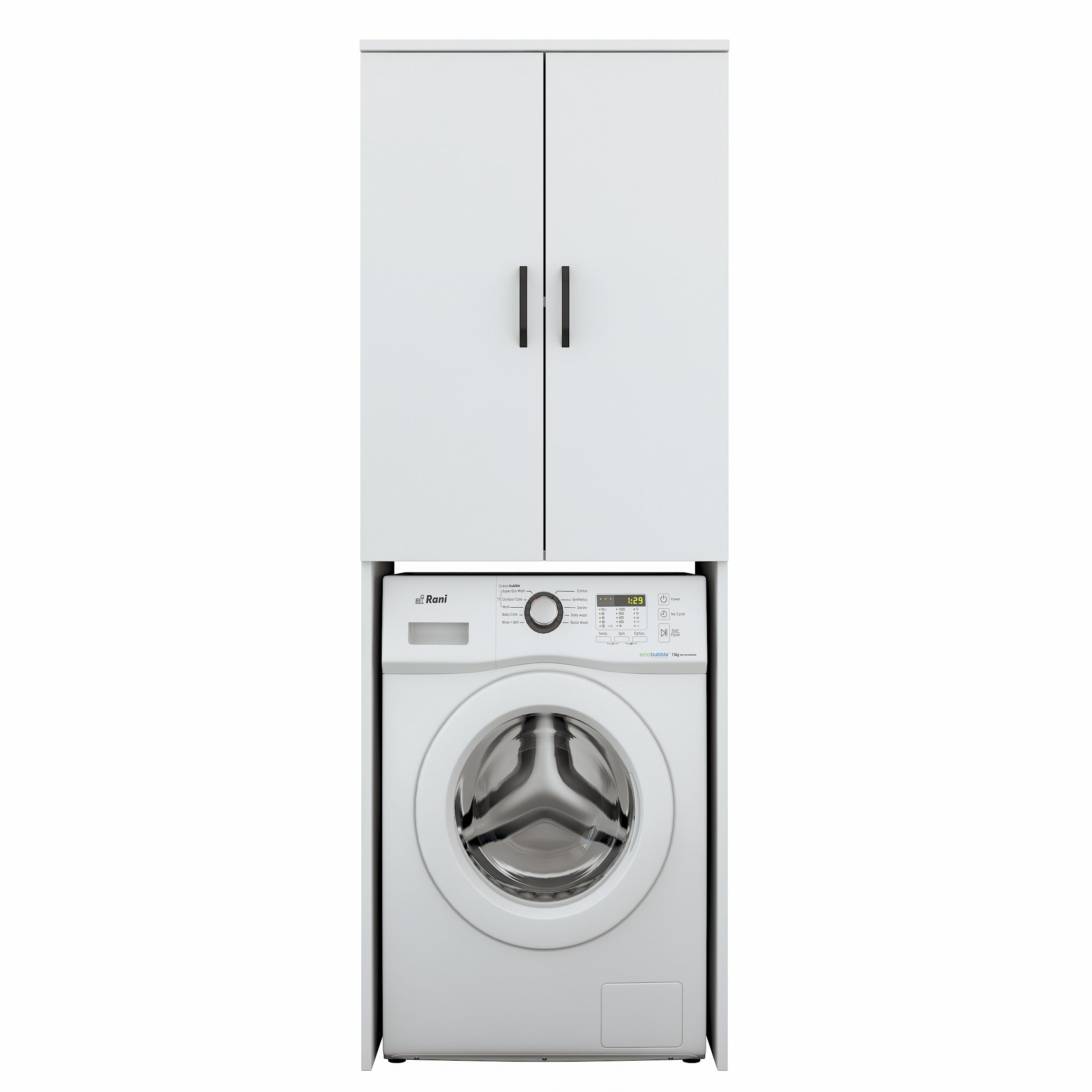 Rani KD119 Çamaşır Makinesi Dolabı 2 Kapaklı 2 Raflı Banyo Dolabı Beyaz