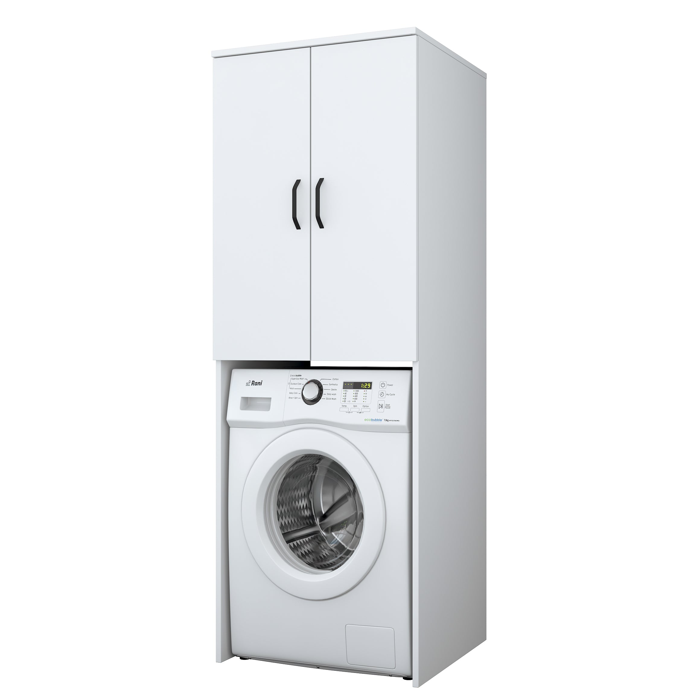 Rani KD119 Çamaşır Makinesi Dolabı 2 Kapaklı 2 Raflı Banyo Dolabı Beyaz