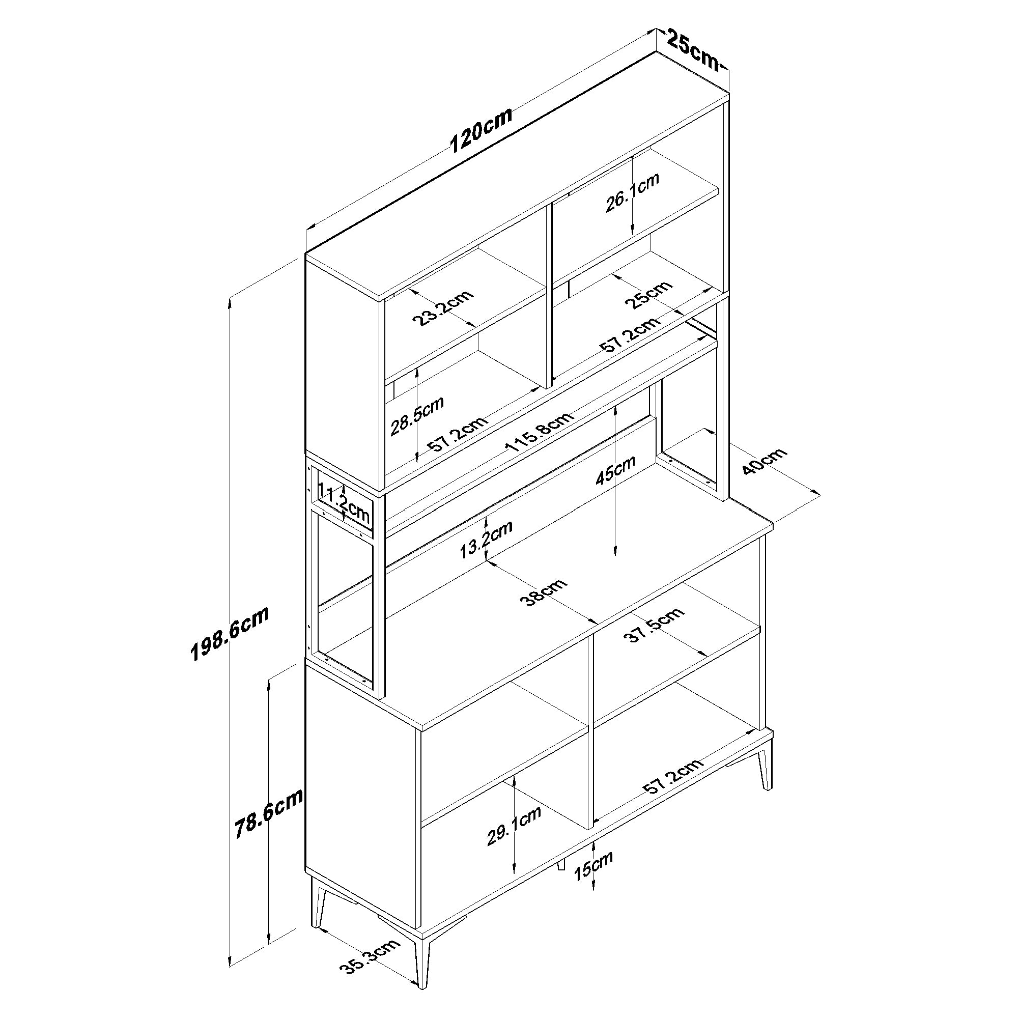 Rani JE173 Çok Amaçlı Dolap 8 Kapaklı Kiler Mutfak Dolabı Beyaz - Sepet Ceviz