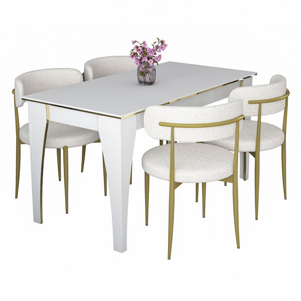 Rani JC117 Mutfak Masa Sandalye Takımı Beyaz - Gold