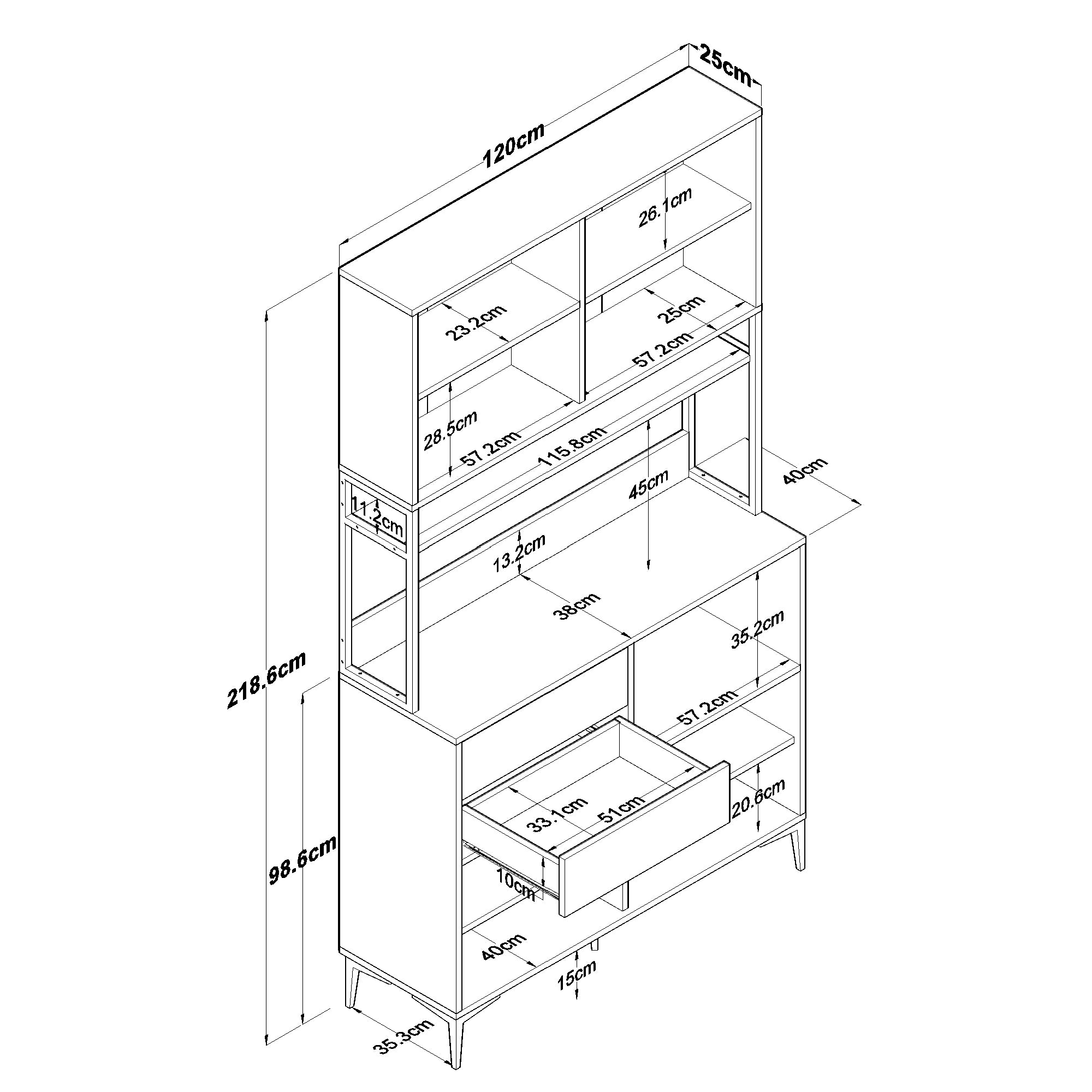 Rani JE180 Çok Amaçlı Dolap 8 Kapaklı 2 Çekmeceli Kiler Mutfak Dolabı Beyaz - Sepet Ceviz