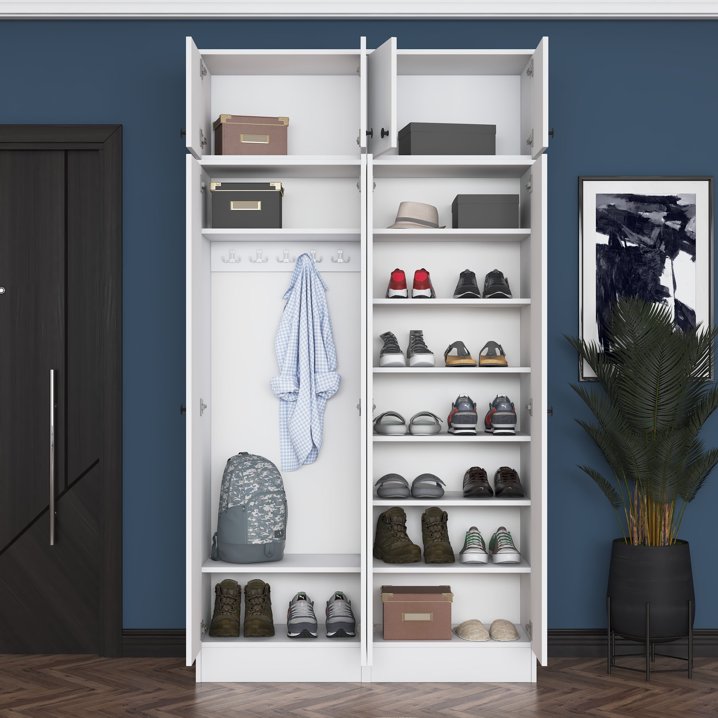 Rani EA146 Modern Portmanto 8 Kapaklı Raflı Askılı Ayakkabılık Vestiyer Beyaz