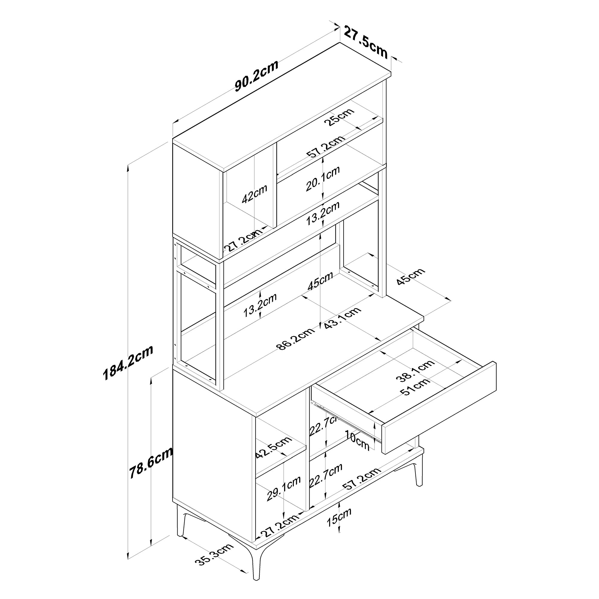 Rani JE197 Çok Amaçlı Dolap 6 Kapaklı 1 Çekmeceli Kiler Mutfak Dolabı Sepet Ceviz - Beyaz