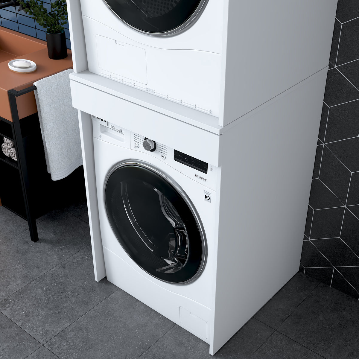 Rani KD123 Çamaşır Ve Kurutma Makinesi Dolabı Çekmeceli Banyo Dolabı Beyaz