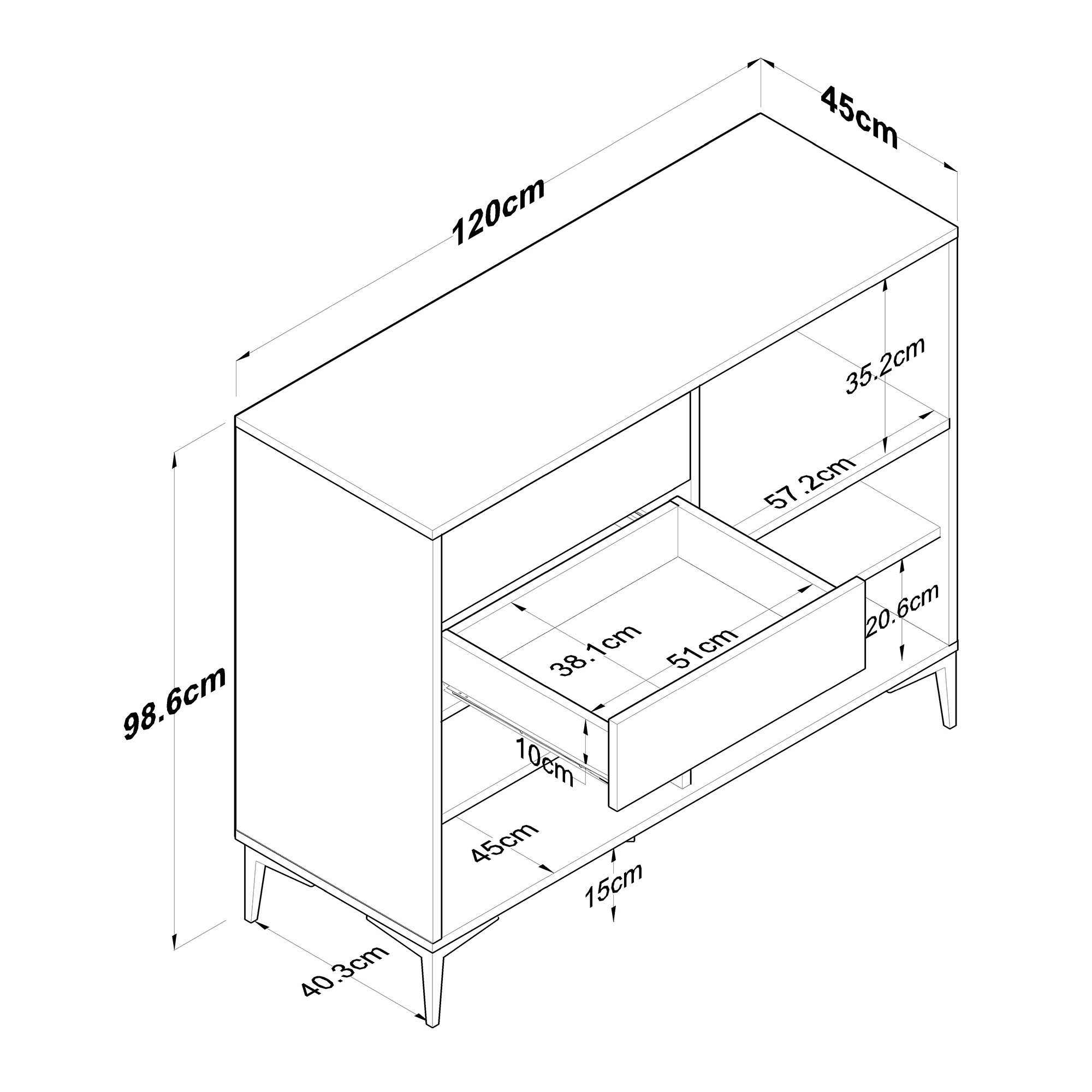 Rani JE206 Kahve Köşesi Çok Amaçlı Dolap 4 Kapaklı 2 Çekmeceli Kiler Mutfak Dolabı Beyaz - Sepet Ceviz