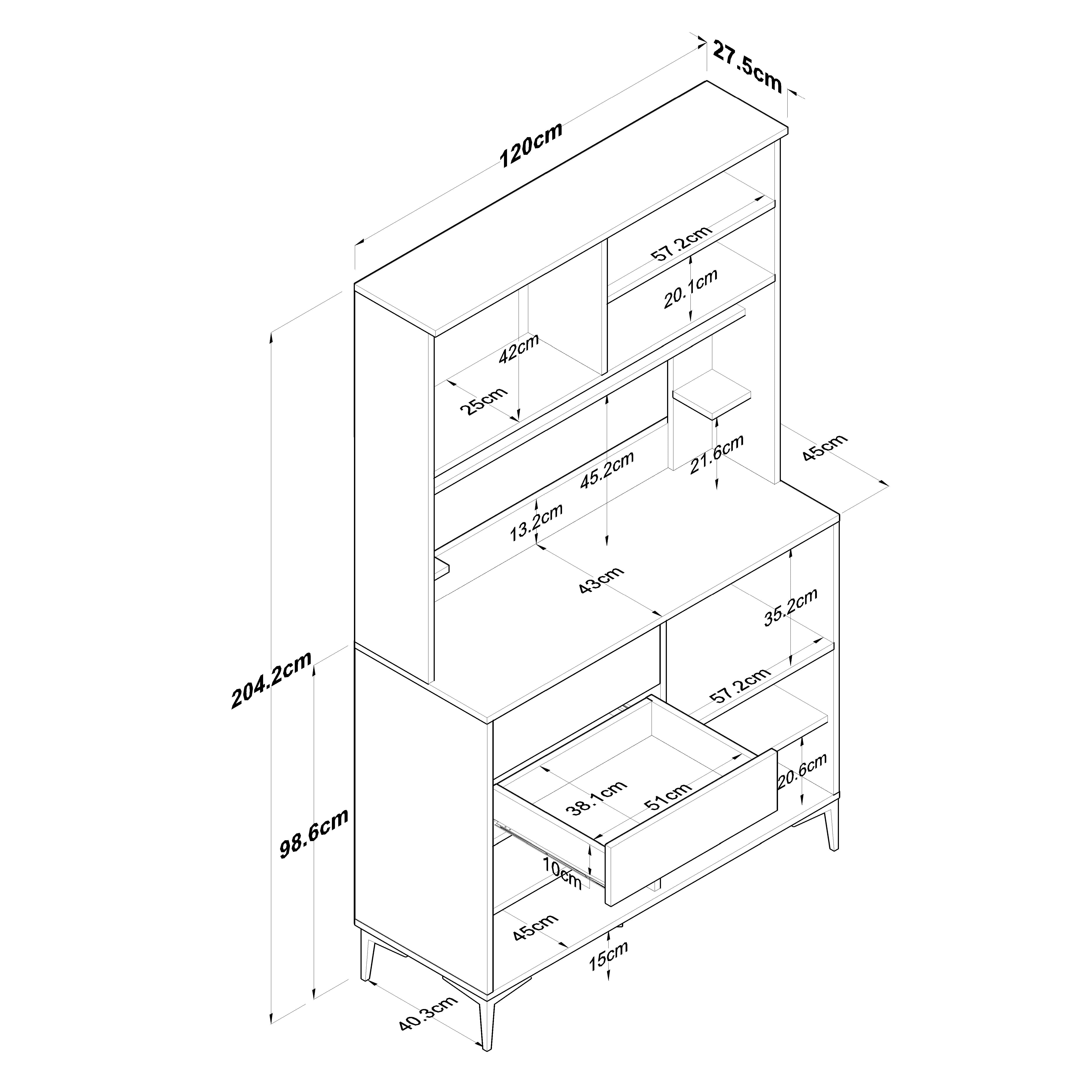 Rani JE208 Çok Amaçlı Dolap 8 Kapaklı 2 Çekmeceli Kiler Mutfak Dolabı Beyaz - Sepet Ceviz