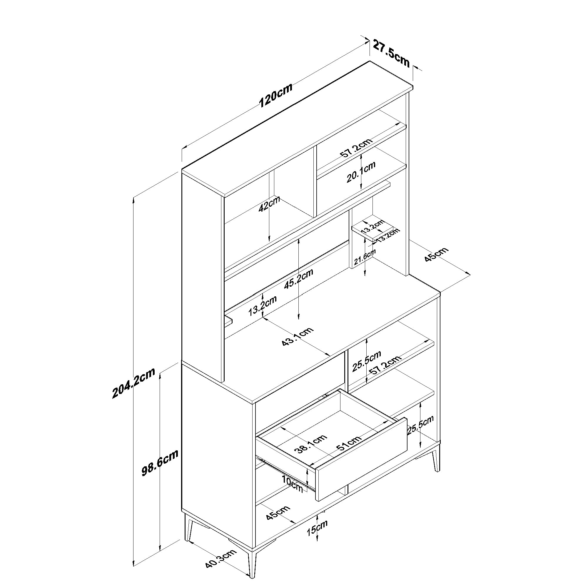 Rani JE212 Kahve Köşesi Çok Amaçlı Dolap 8 Kapaklı 2 Çekmeceli Raflı Kiler Mutfak Dolabı Beyaz - Sepet Ceviz