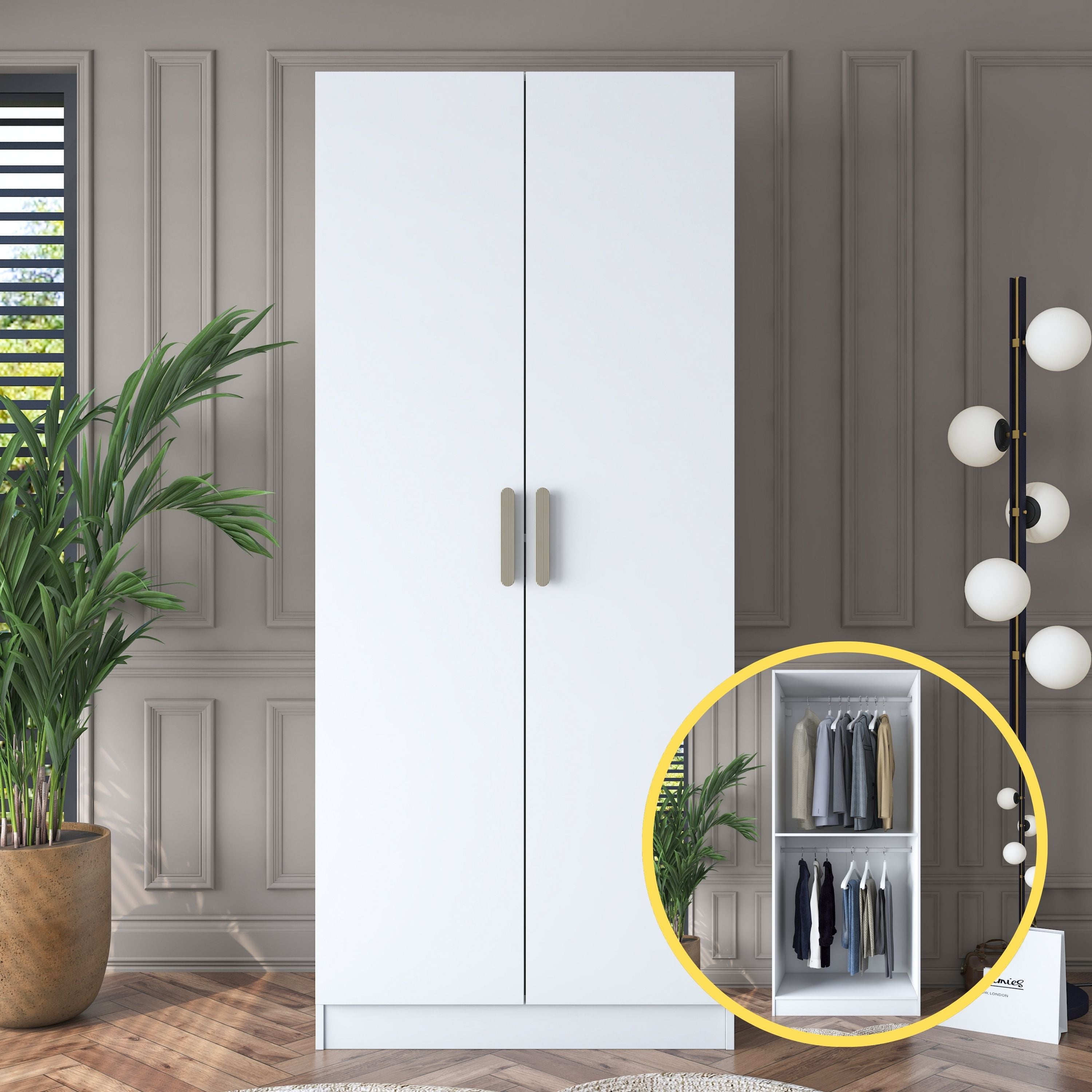 Rani BA159 Gardırop 2 Kapaklı Raflı 2 Askılı Elbise Dolabı Beyaz