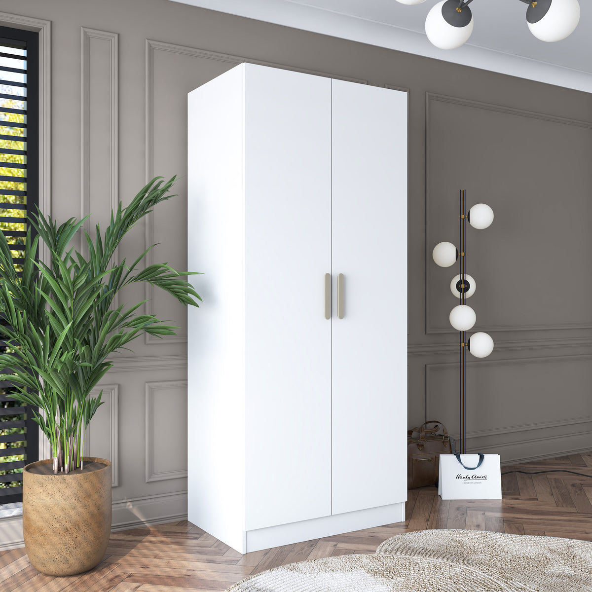 Rani BA159 Gardırop 2 Kapaklı Raflı 2 Askılı Elbise Dolabı Beyaz