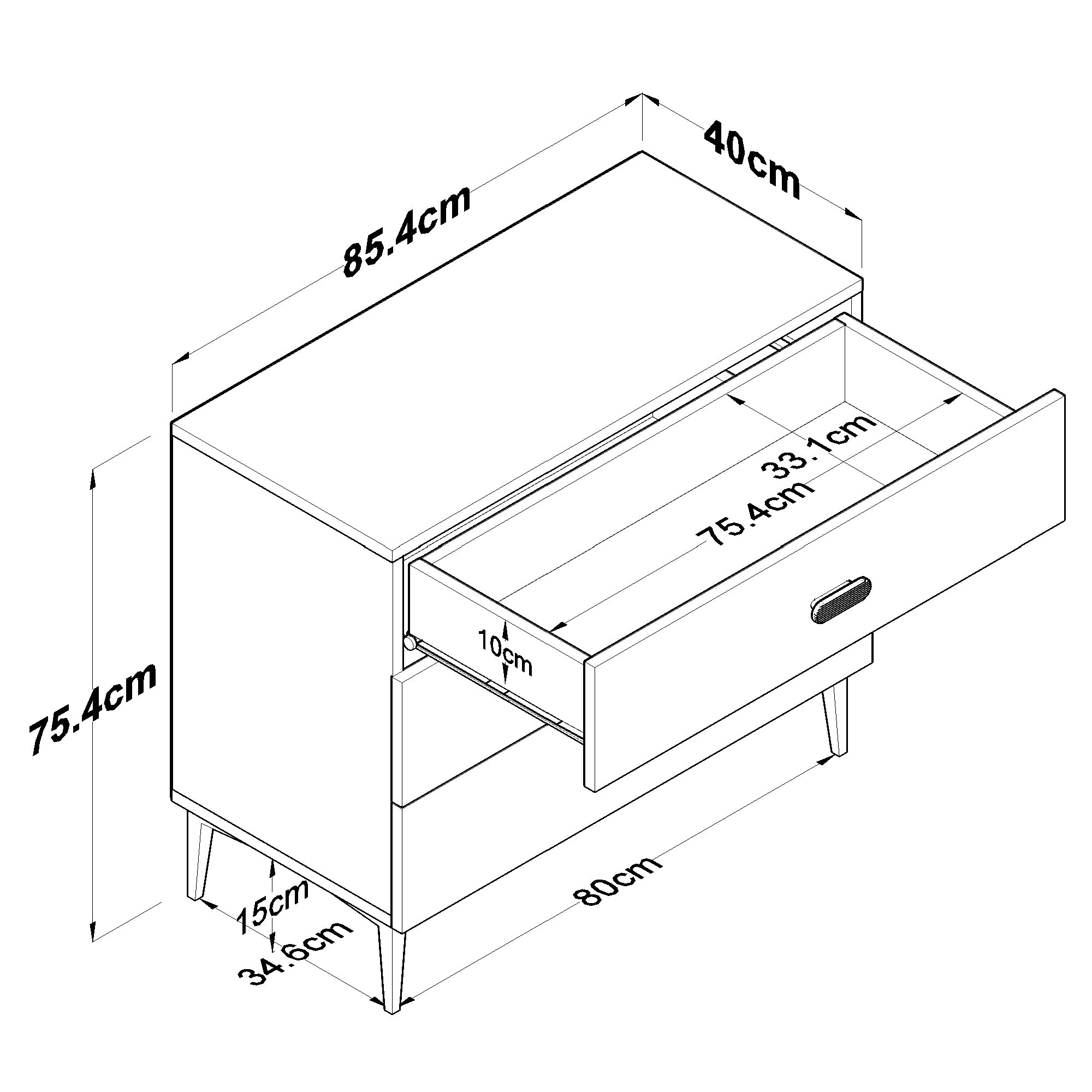 Rani BE107 Şifonyer 3 Çekmeceli Ayaklı Yatak Odası Beyaz