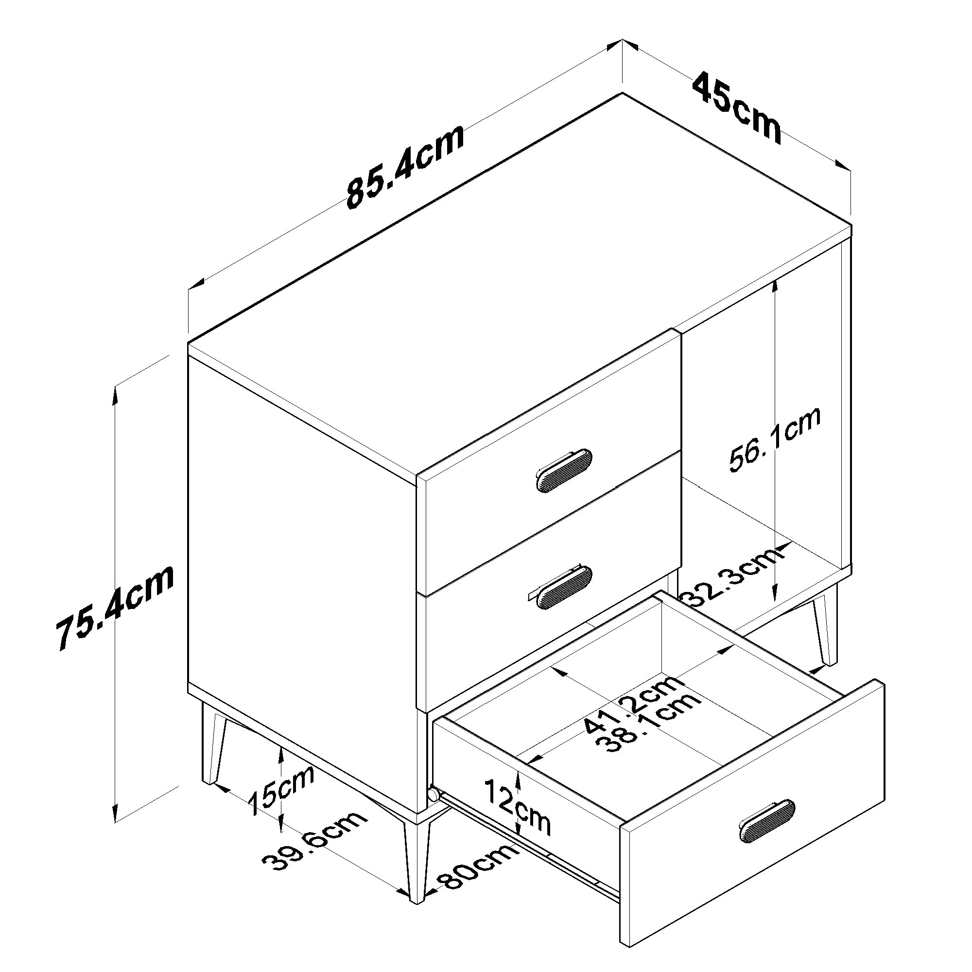 Rani BE108 Şifonyer 3 Çekmeceli Ayaklı Kapaklı Yatak Odası Beyaz
