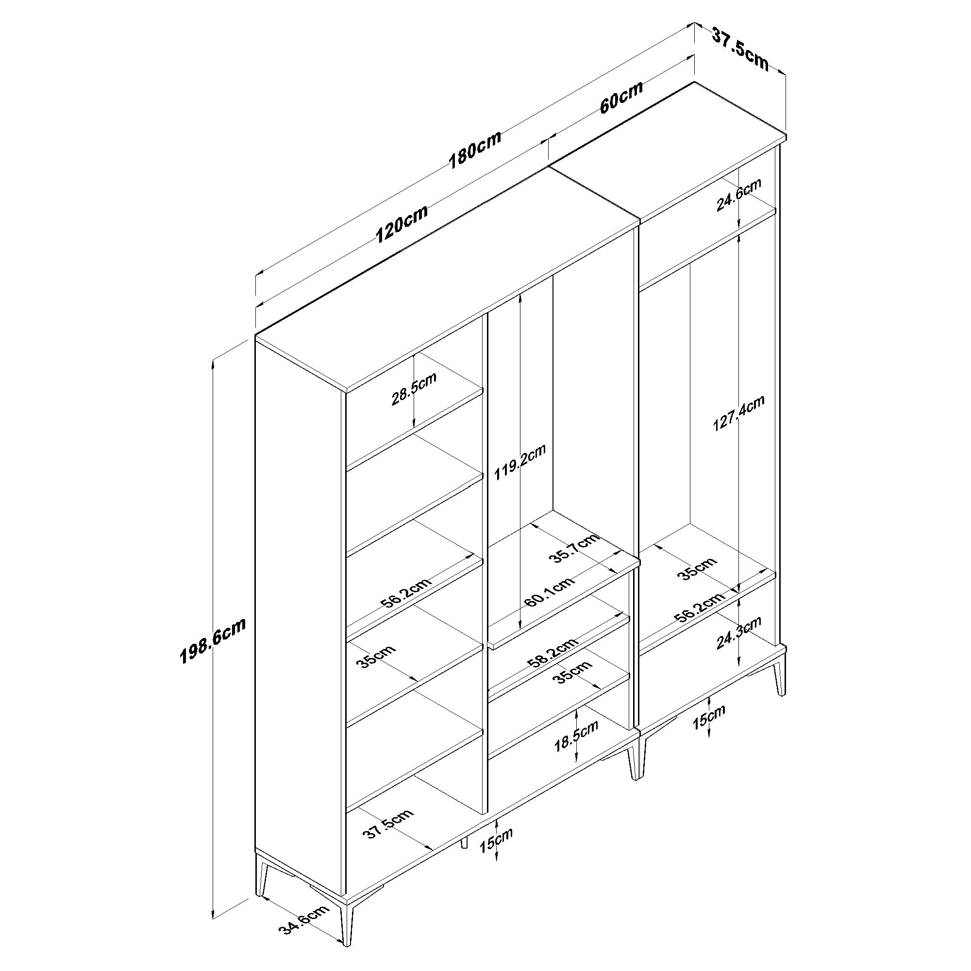 Rani EA154 Modern Aynalı Raflı Askılı Portmanto Ayakkabılık Vestiyer Sepet Ceviz - Beyaz