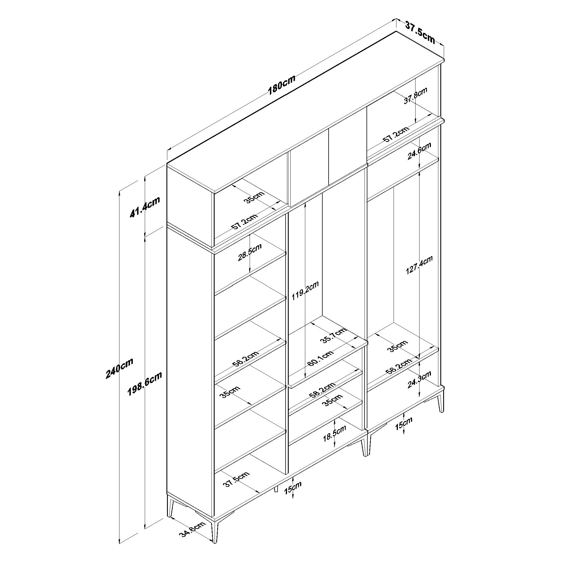 Rani EA155 Modern Portmanto 12 Kapaklı Aynalı Raflı Askılı Ayakkabılık Vestiyer Sepet Ceviz - Beyaz