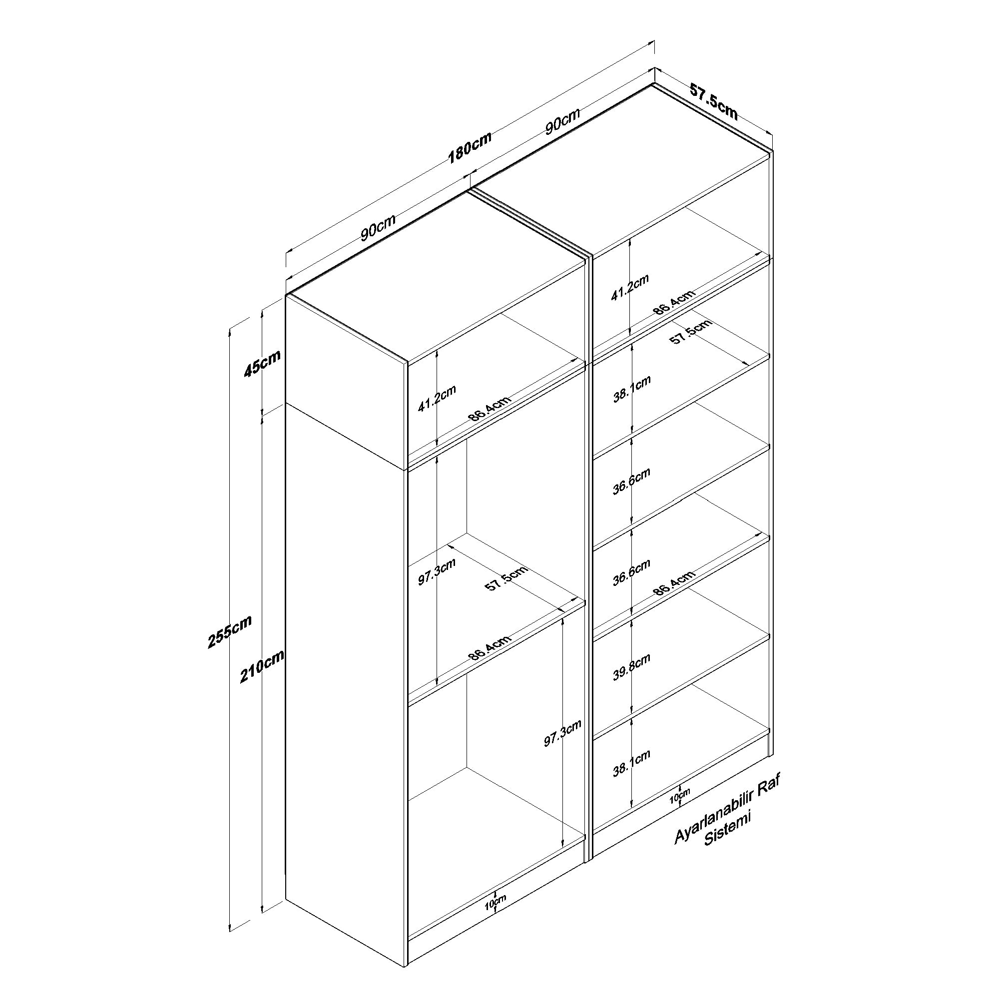 Rani BA216 Geniş Gardırop Elbise Dolabı 8 Kapaklı 5 Raflı 2 Askılı Modüler Dolap Beyaz
