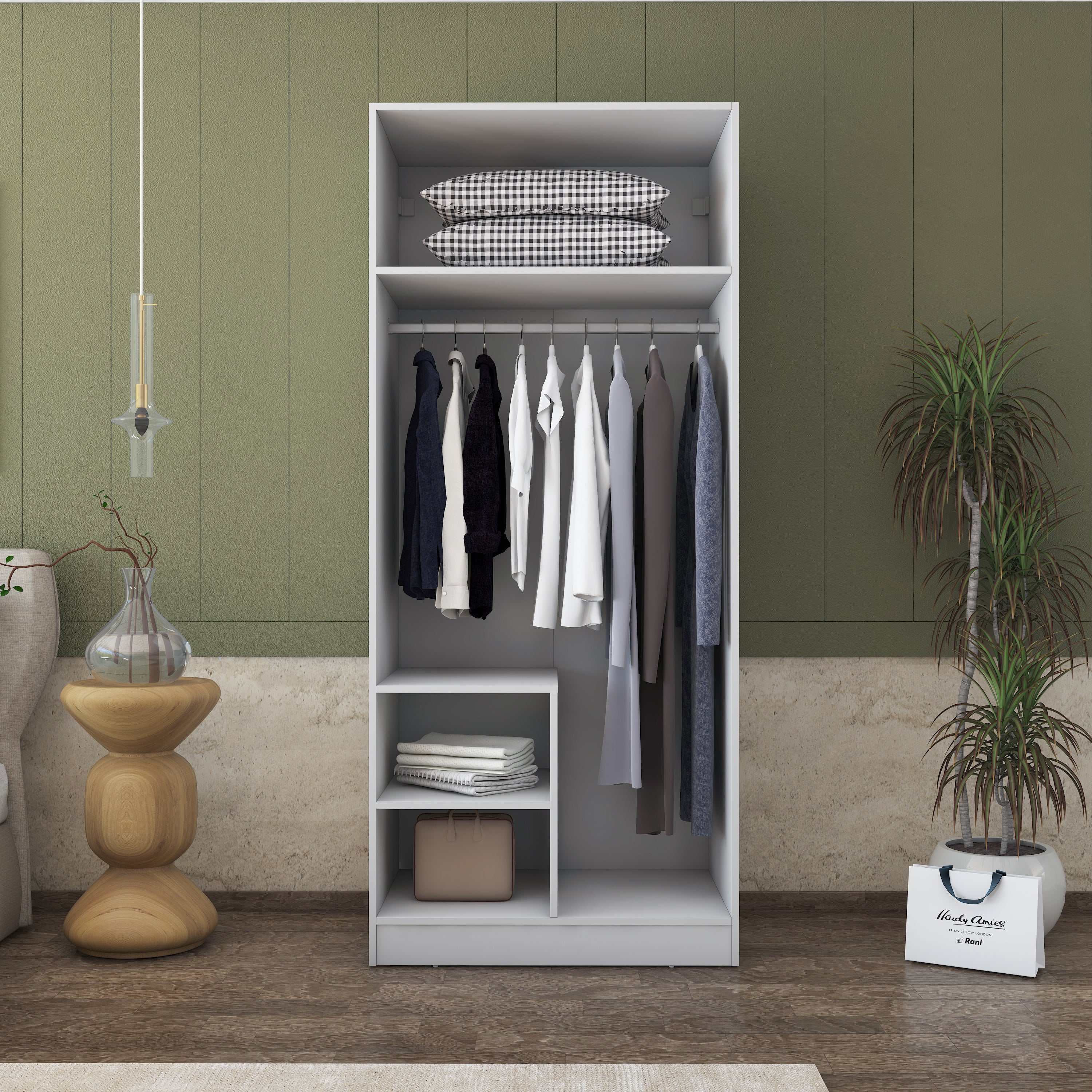 Rani BA169 Gardırop 2 Kapaklı 2 Raflı Elbise Dolabı Beyaz