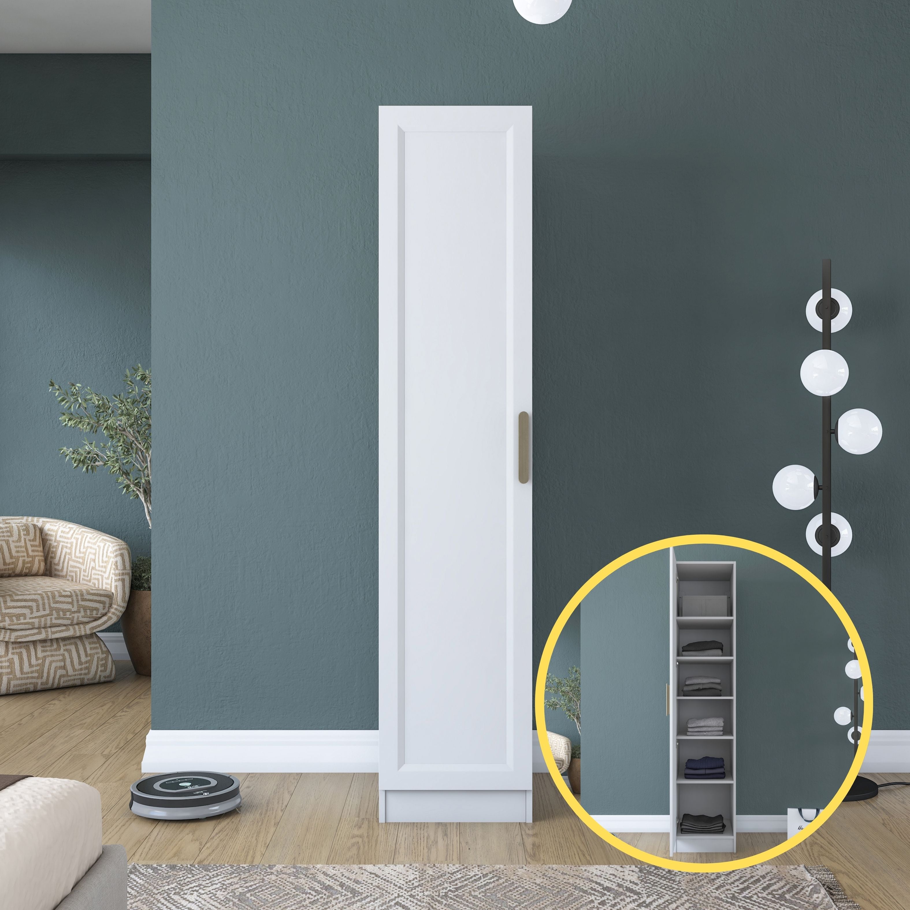 Rani BA204 Membran Kapaklı Gardırop 5 Raflı Tek Kapaklı Elbise Dolabı Beyaz