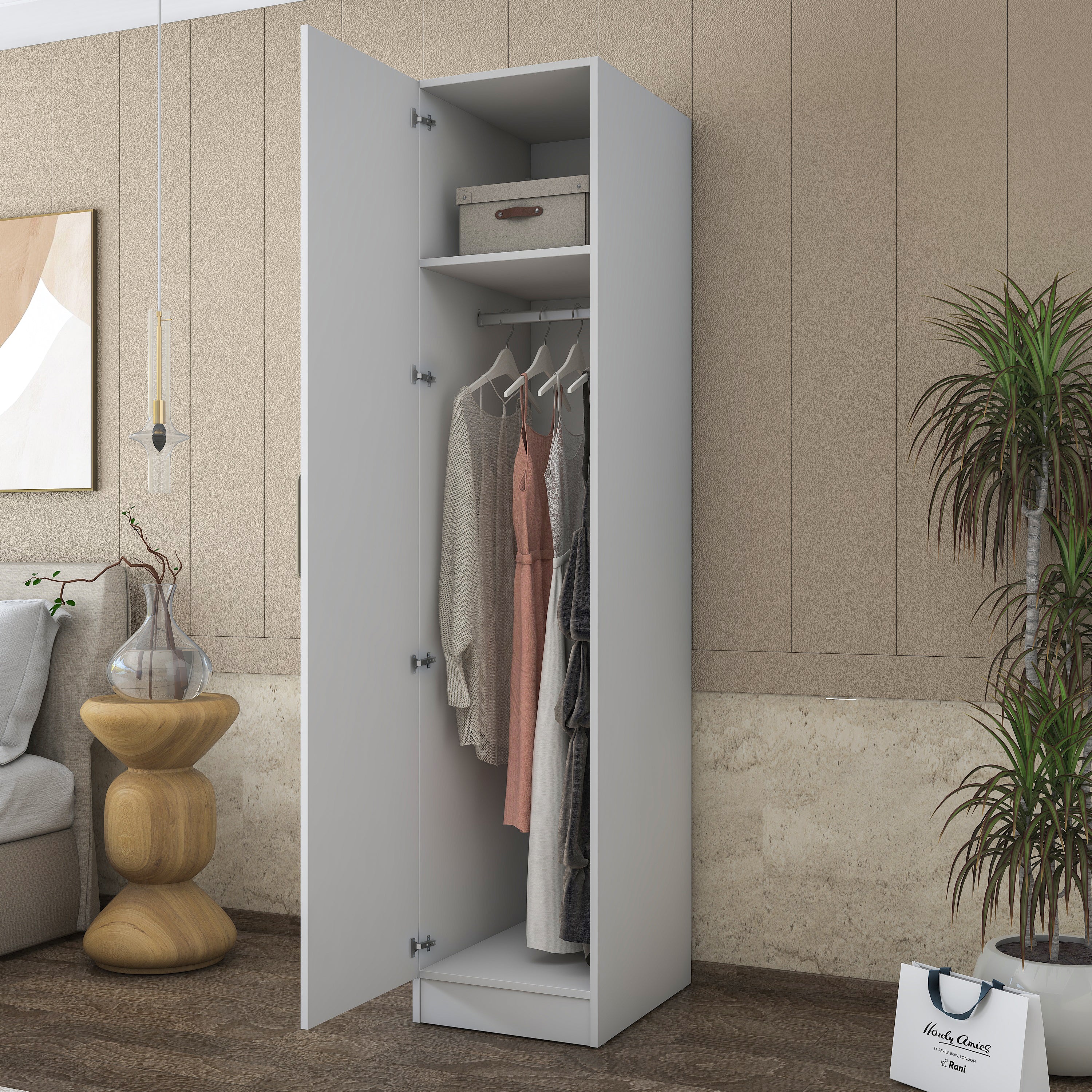 Rani BA172 Gardırop Tek Kapaklı Raflı Askılı Elbise Dolabı Beyaz