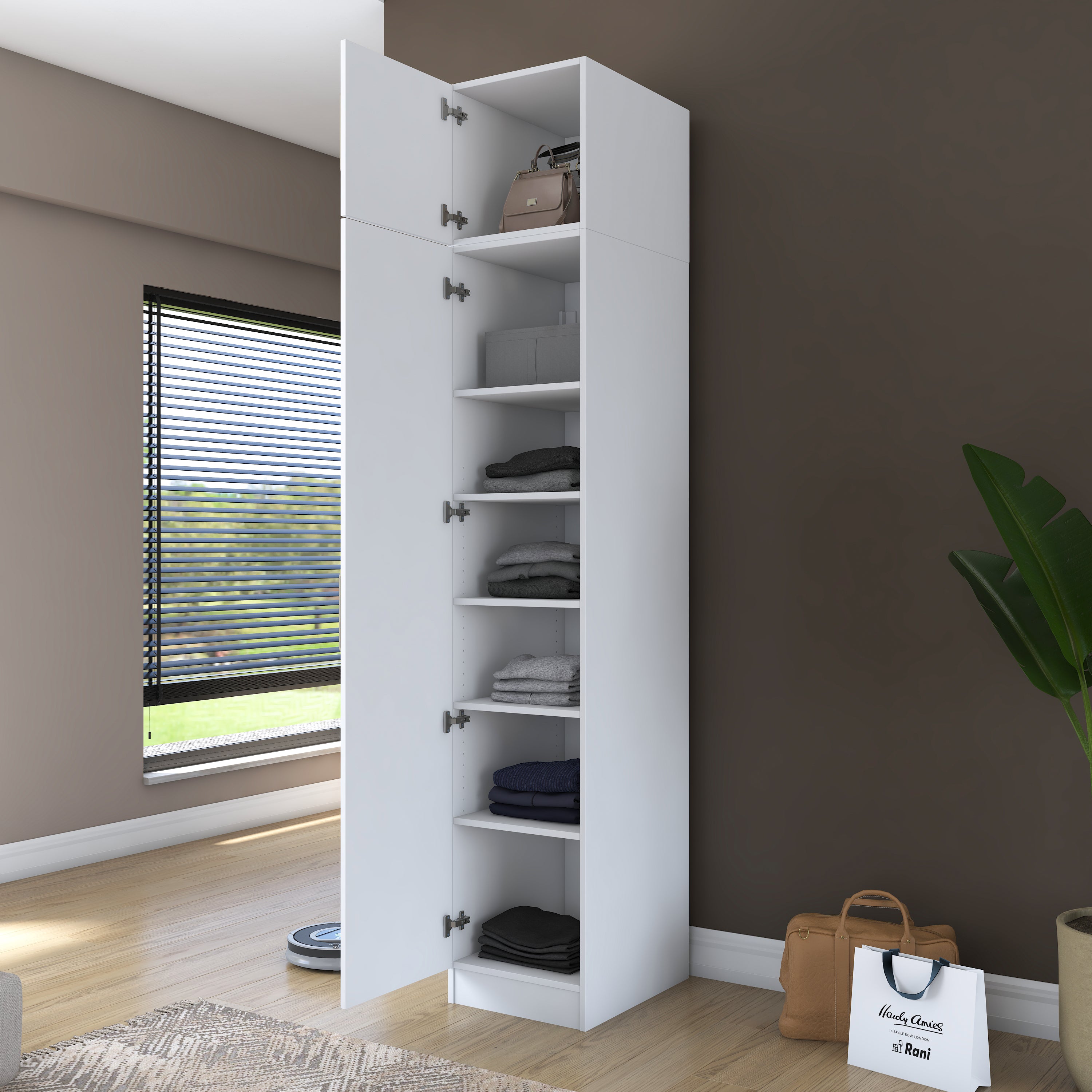 Rani BA212 Gardırop Tek Kapaklı 6 Raflı Elbise Dolabı Beyaz