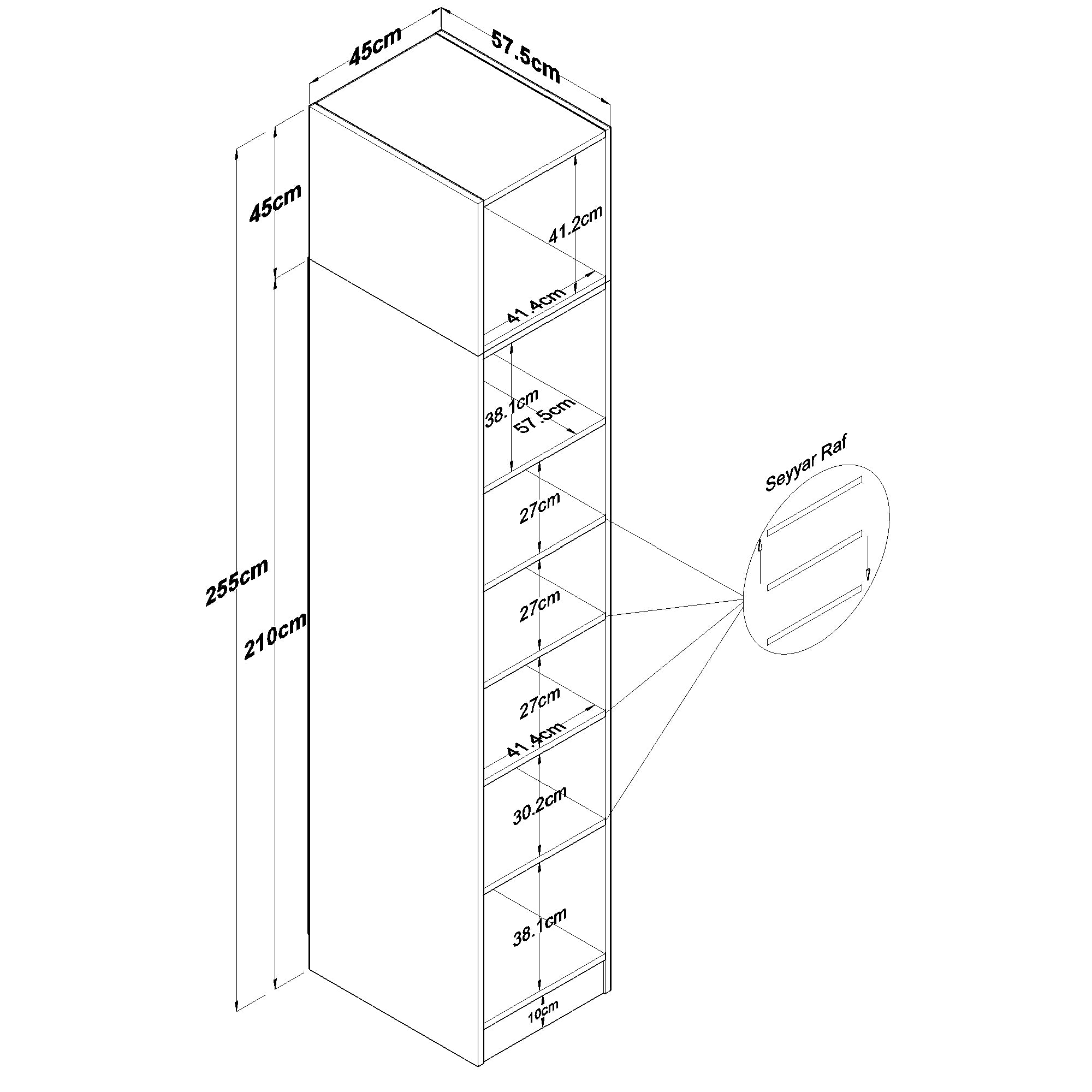 Rani BA212 Gardırop 2 Kapaklı 5 Raflı Elbise Dolabı Beyaz