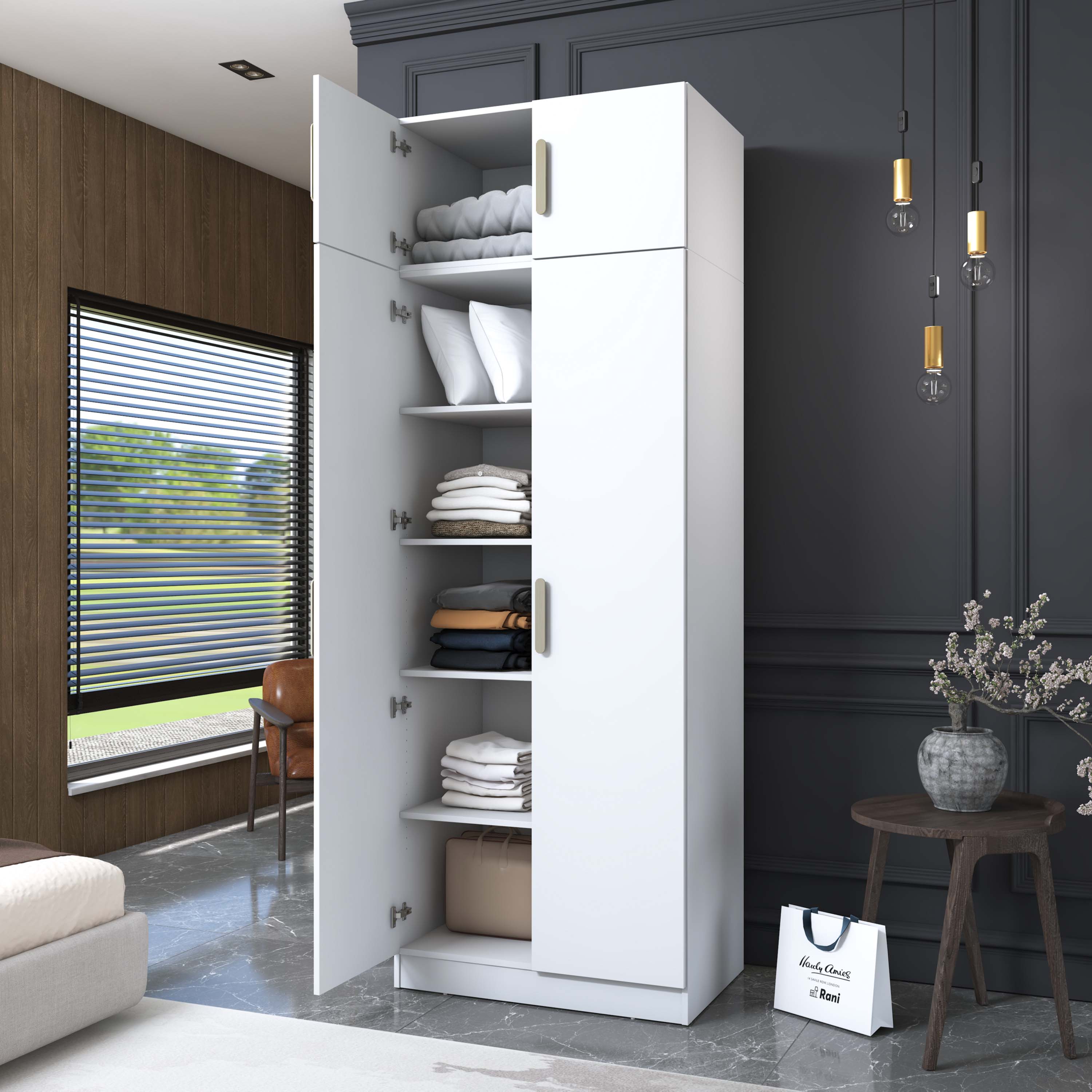 Rani BA210 Gardırop 4 Kapaklı 4 Raflı Elbise Dolabı Beyaz