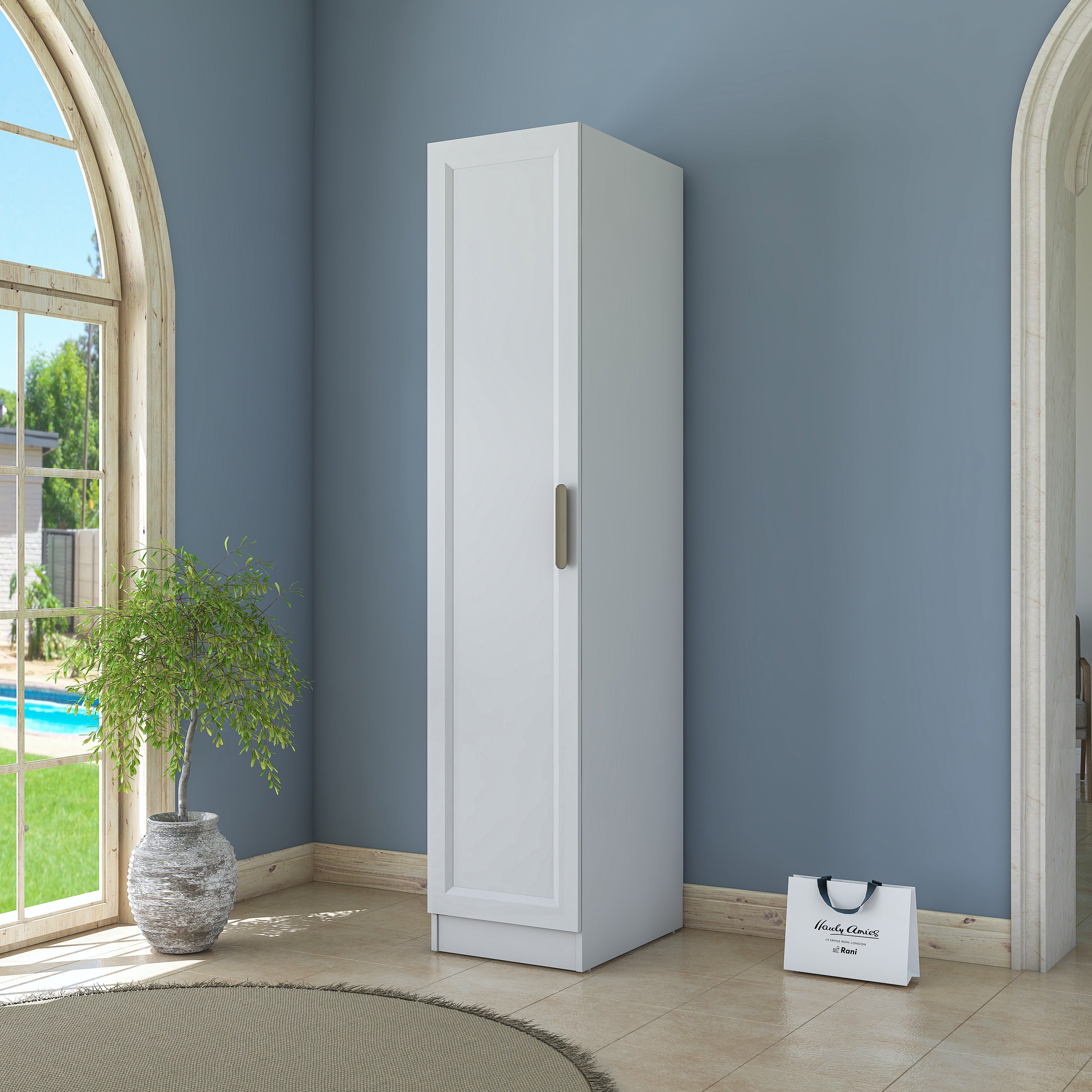 Rani BA217 Membran Kapaklı Gardırop Tek Kapaklı Raflı Askılı Elbise Dolabı Beyaz