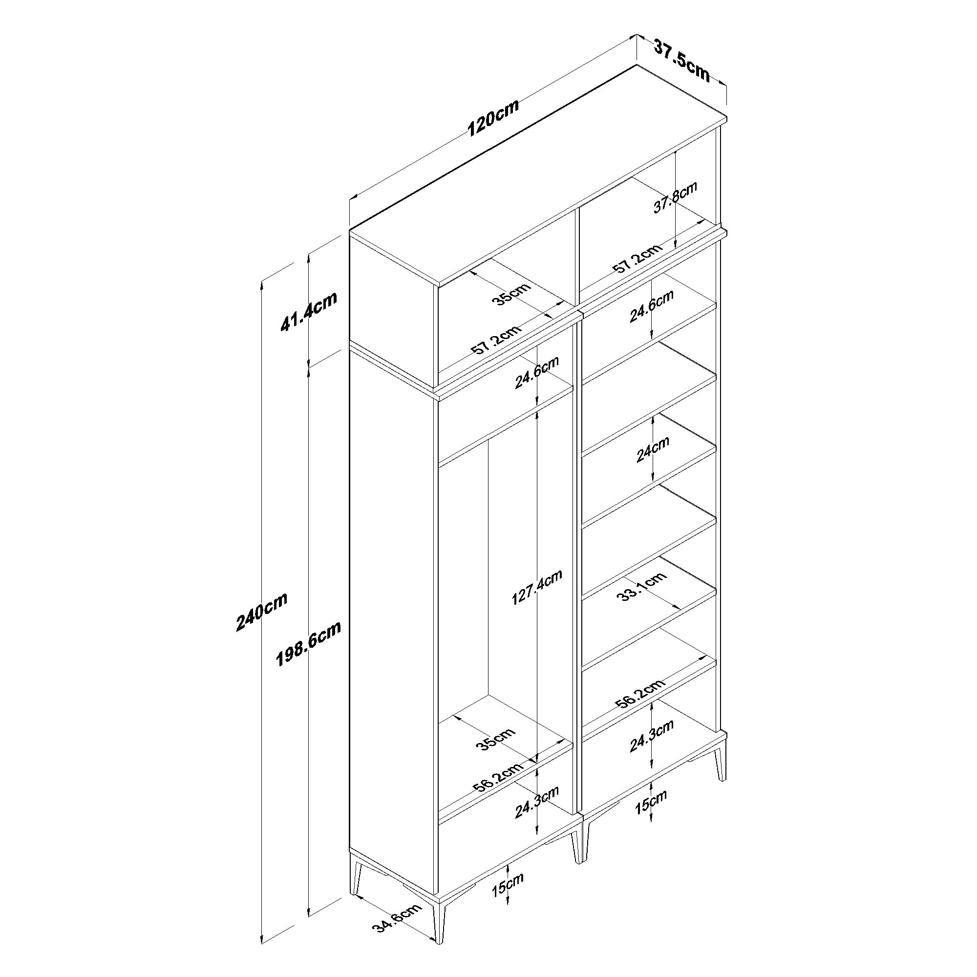 Rani EA161 Modern Portmanto 8 Kapaklı 8 Raflı 4 Askılı Ayakkabılık Vestiyer Sepet Ceviz - Beyaz