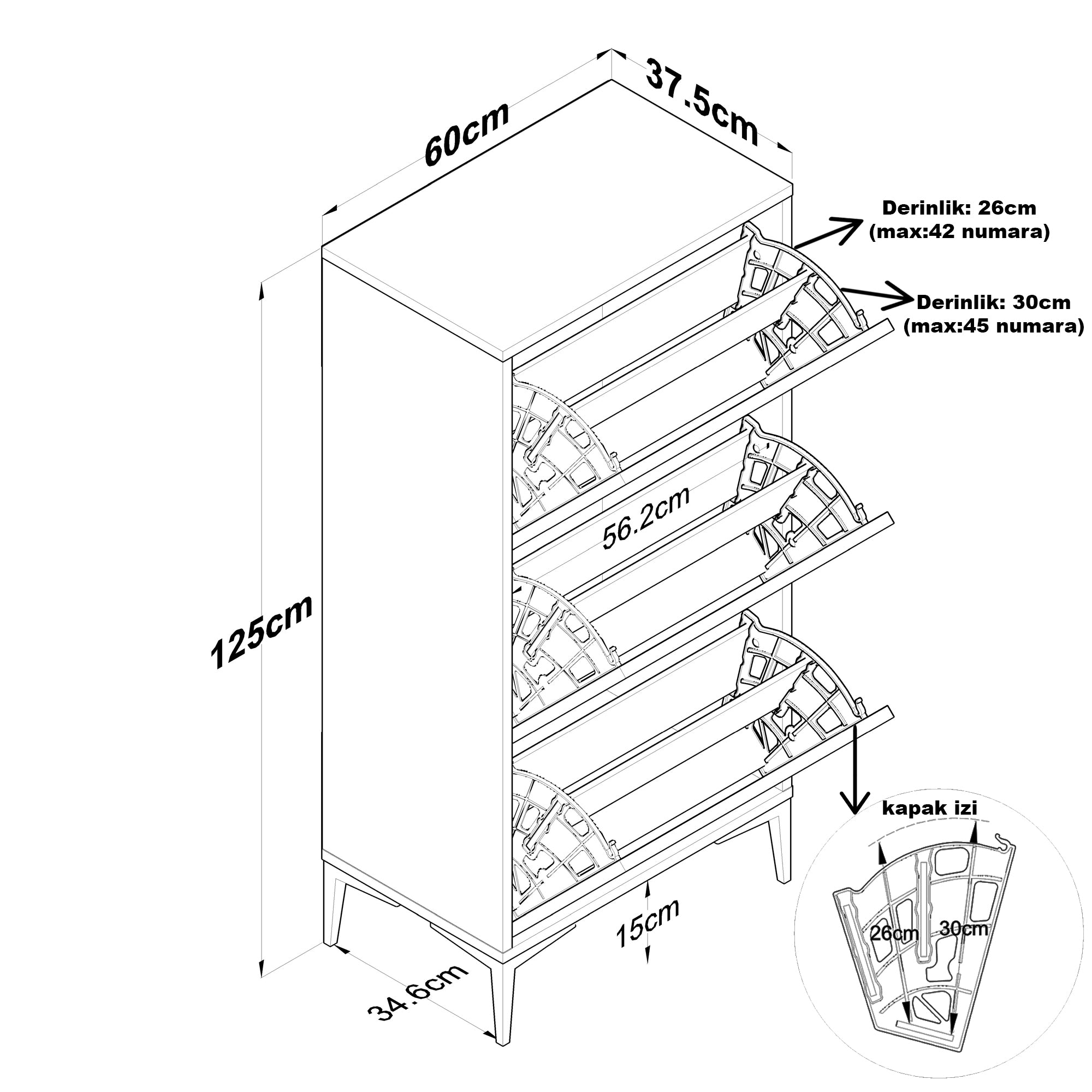 Rani EB116 Ayakkabılık Düşer kapaklı 3 Bölmeli Ayakkabılık Sepet Ceviz - Beyaz