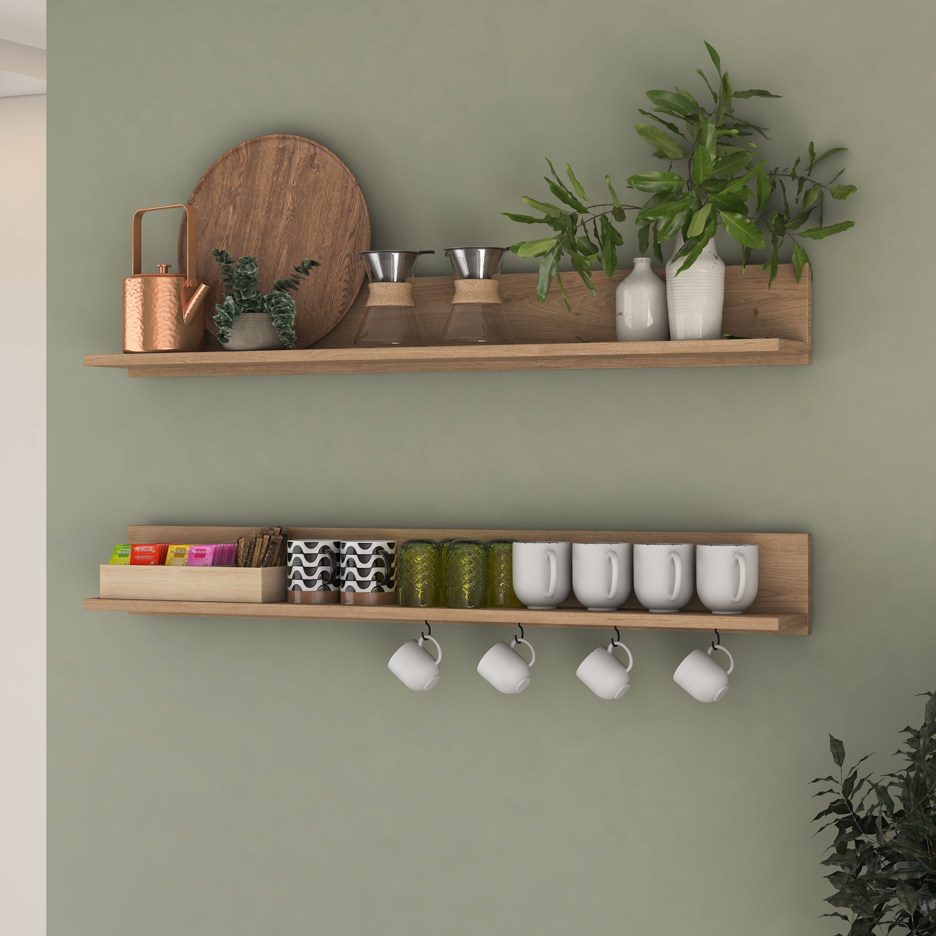 Rani AE107 2'li Dekoratif Duvar Rafı Sepet Ceviz