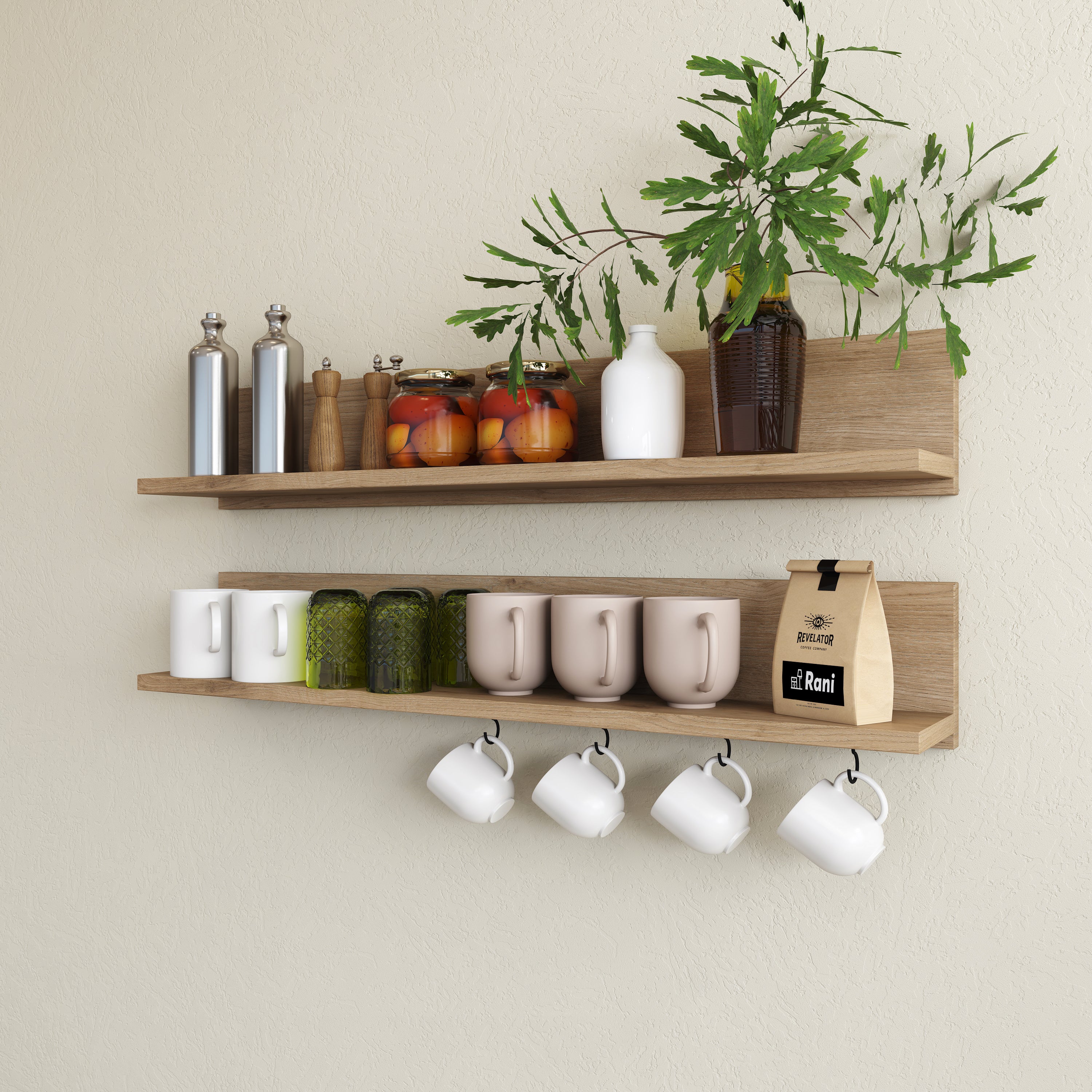 Rani AE106 2'li 4 Askılı Dekoratif Duvar Rafı Sepet Ceviz