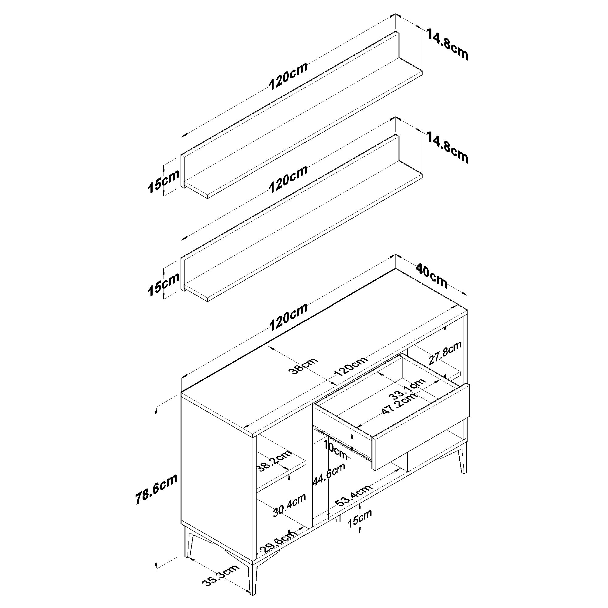 Rani JE233 Kahve Köşesi Çok Amaçlı Dolap 4 Kapaklı 1 Çekmeceli 2 Raflı Kiler Mutfak Dolabı Beyaz - Sepet Ceviz