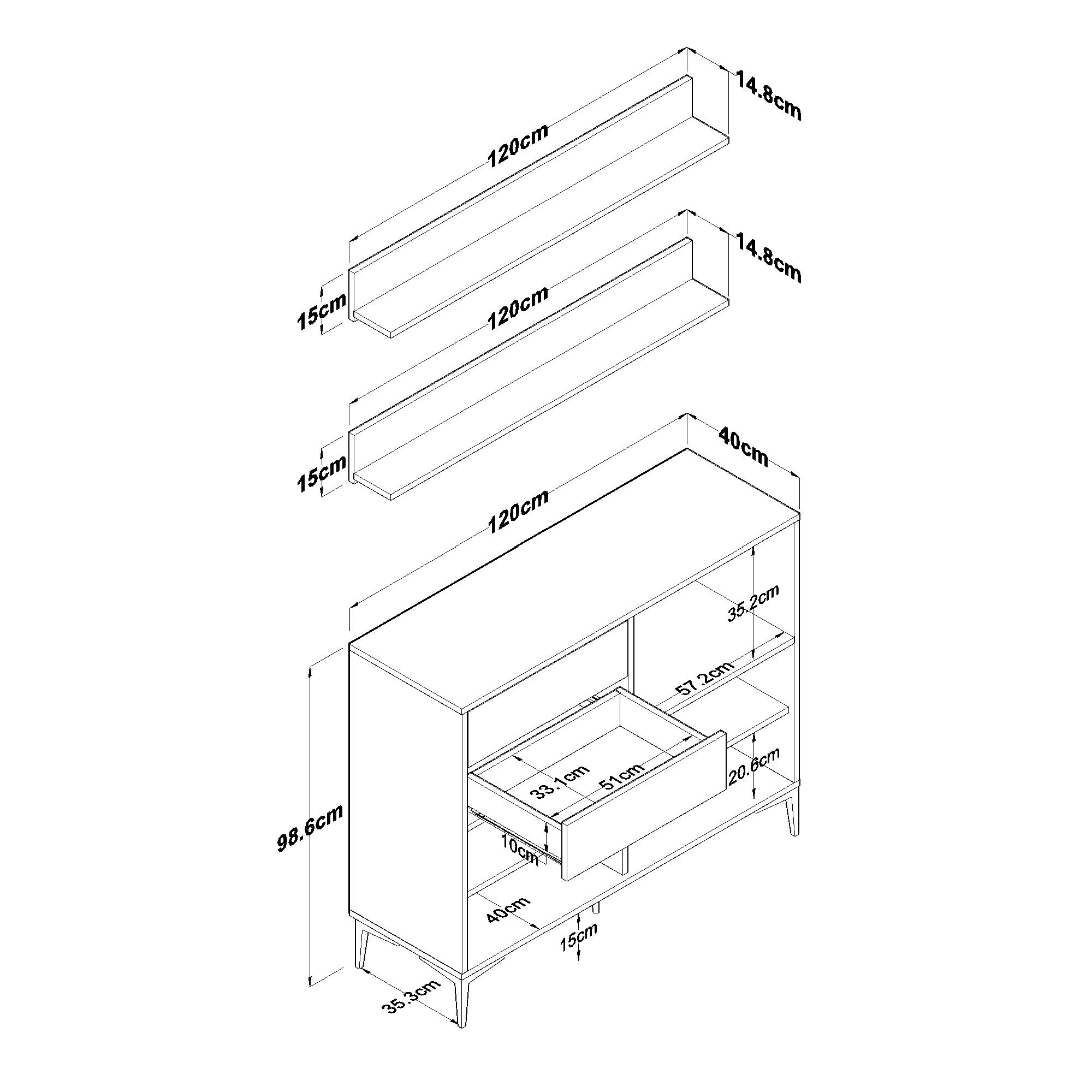Rani JE235 Kahve Köşesi Çok Amaçlı Dolap 4 Kapaklı 2 Çekmeceli 2 Raflı Kiler Mutfak Dolabı Beyaz - Sepet Ceviz